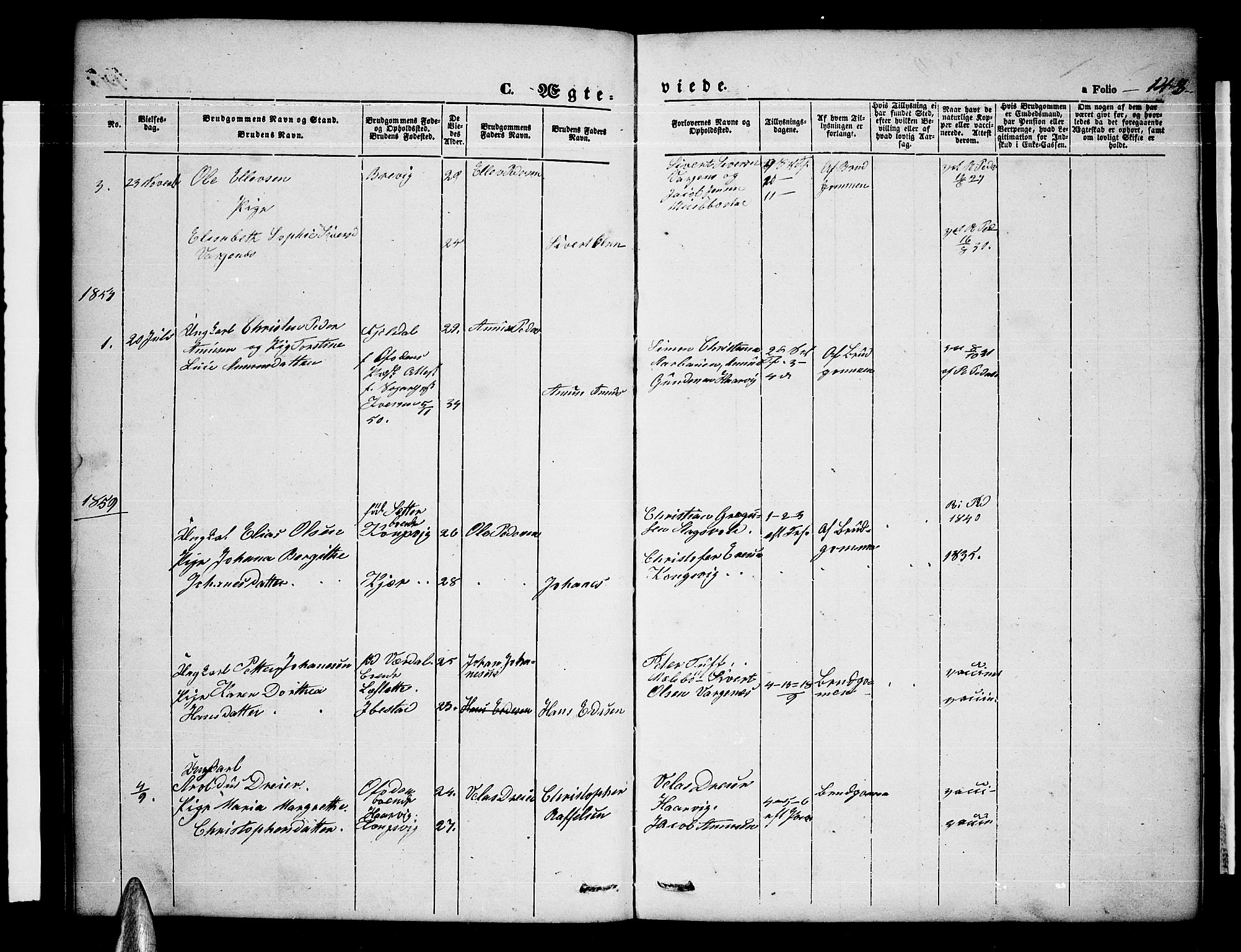 Ministerialprotokoller, klokkerbøker og fødselsregistre - Nordland, AV/SAT-A-1459/865/L0929: Parish register (copy) no. 865C01, 1840-1866, p. 143