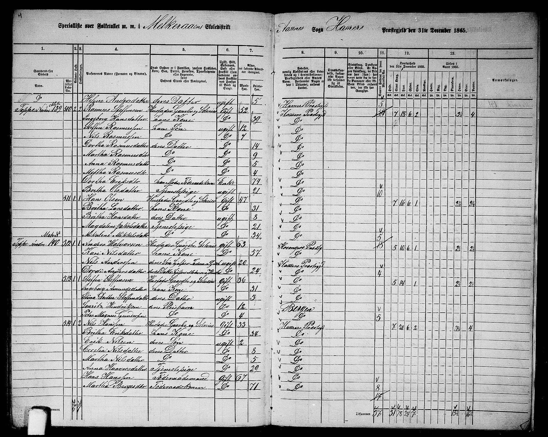 RA, 1865 census for Hamre, 1865, p. 218