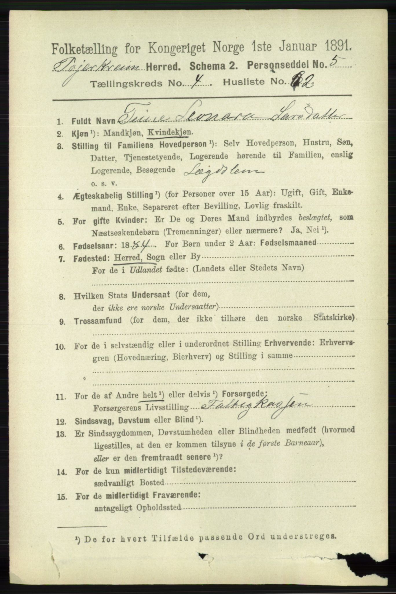 RA, 1891 census for 1114 Bjerkreim, 1891, p. 1650