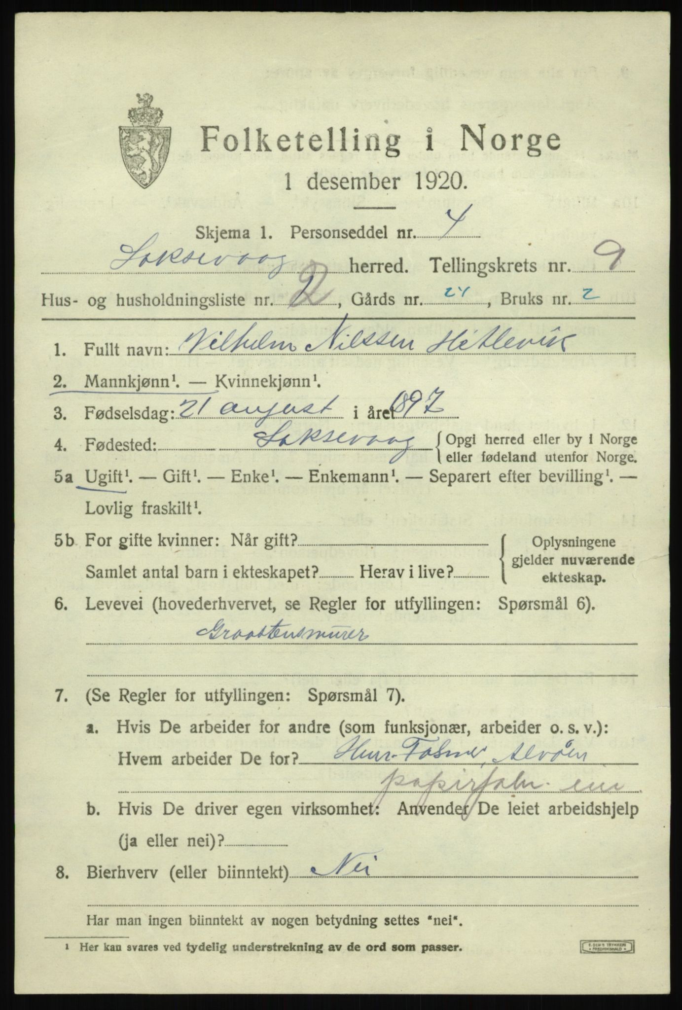 SAB, 1920 census for Laksevåg, 1920, p. 19420