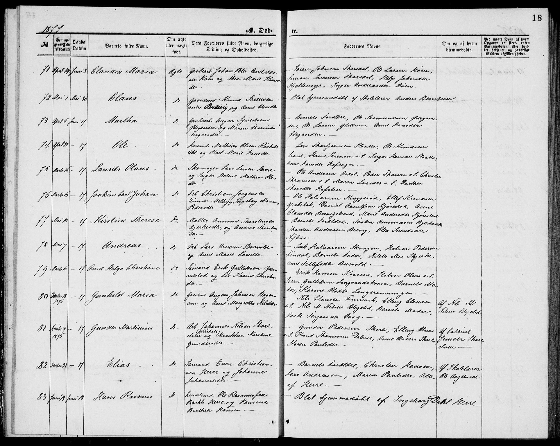 Bamble kirkebøker, AV/SAKO-A-253/G/Ga/L0007: Parish register (copy) no. I 7, 1876-1877, p. 18