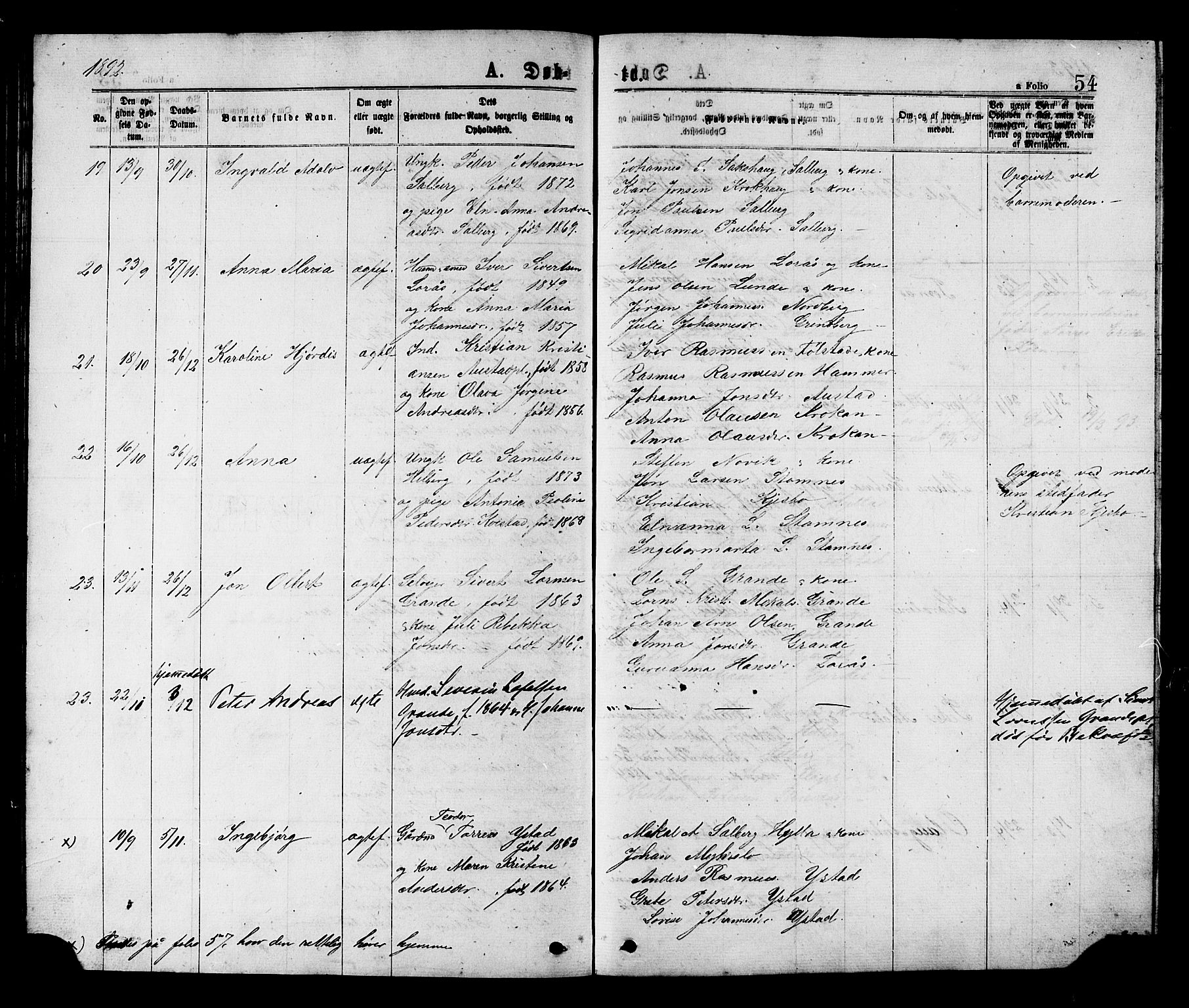 Ministerialprotokoller, klokkerbøker og fødselsregistre - Nord-Trøndelag, SAT/A-1458/731/L0311: Parish register (copy) no. 731C02, 1875-1911, p. 54