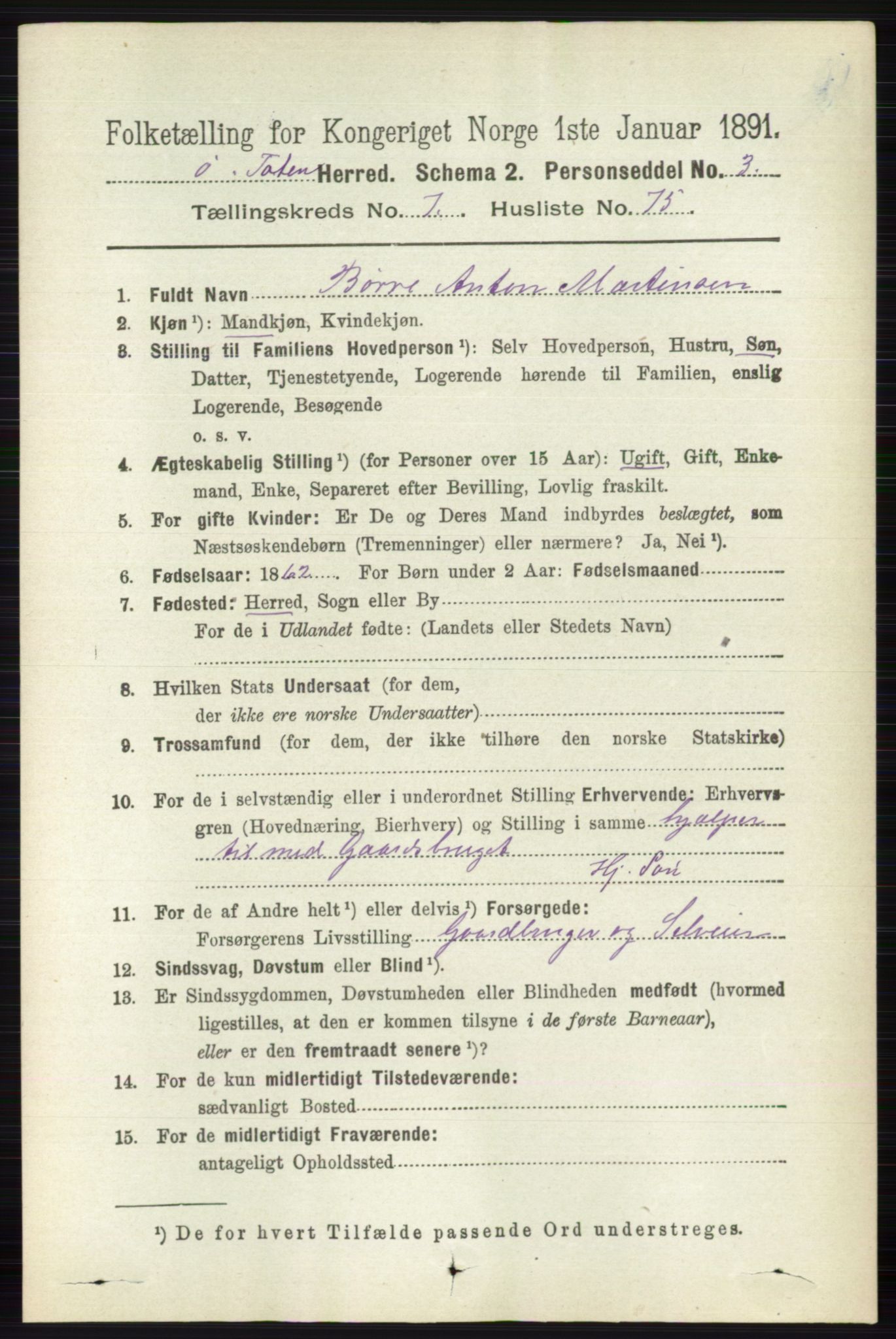 RA, 1891 census for 0528 Østre Toten, 1891, p. 4866