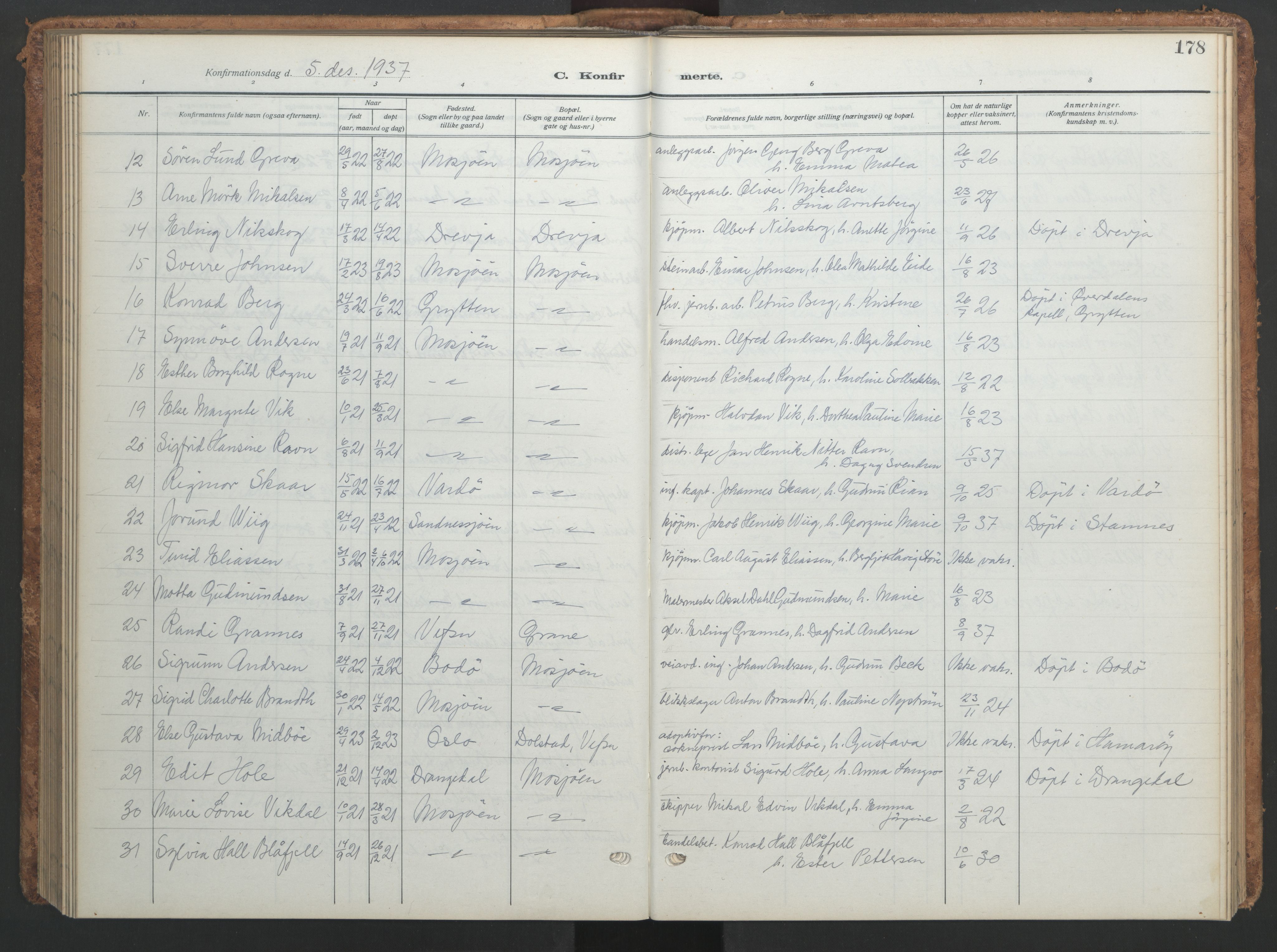 Ministerialprotokoller, klokkerbøker og fødselsregistre - Nordland, AV/SAT-A-1459/820/L0303: Parish register (copy) no. 820C05, 1917-1952, p. 178