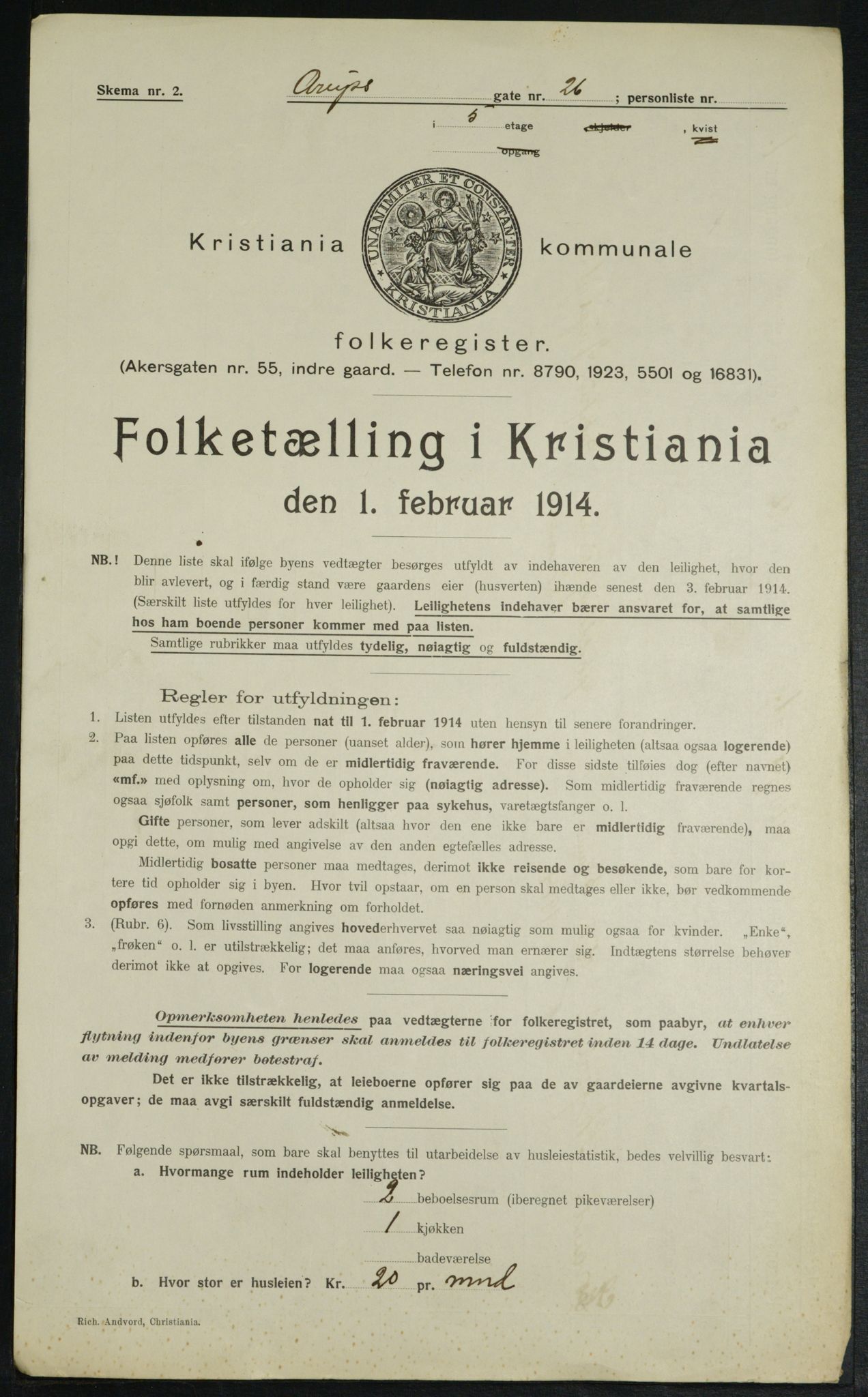 OBA, Municipal Census 1914 for Kristiania, 1914, p. 2504