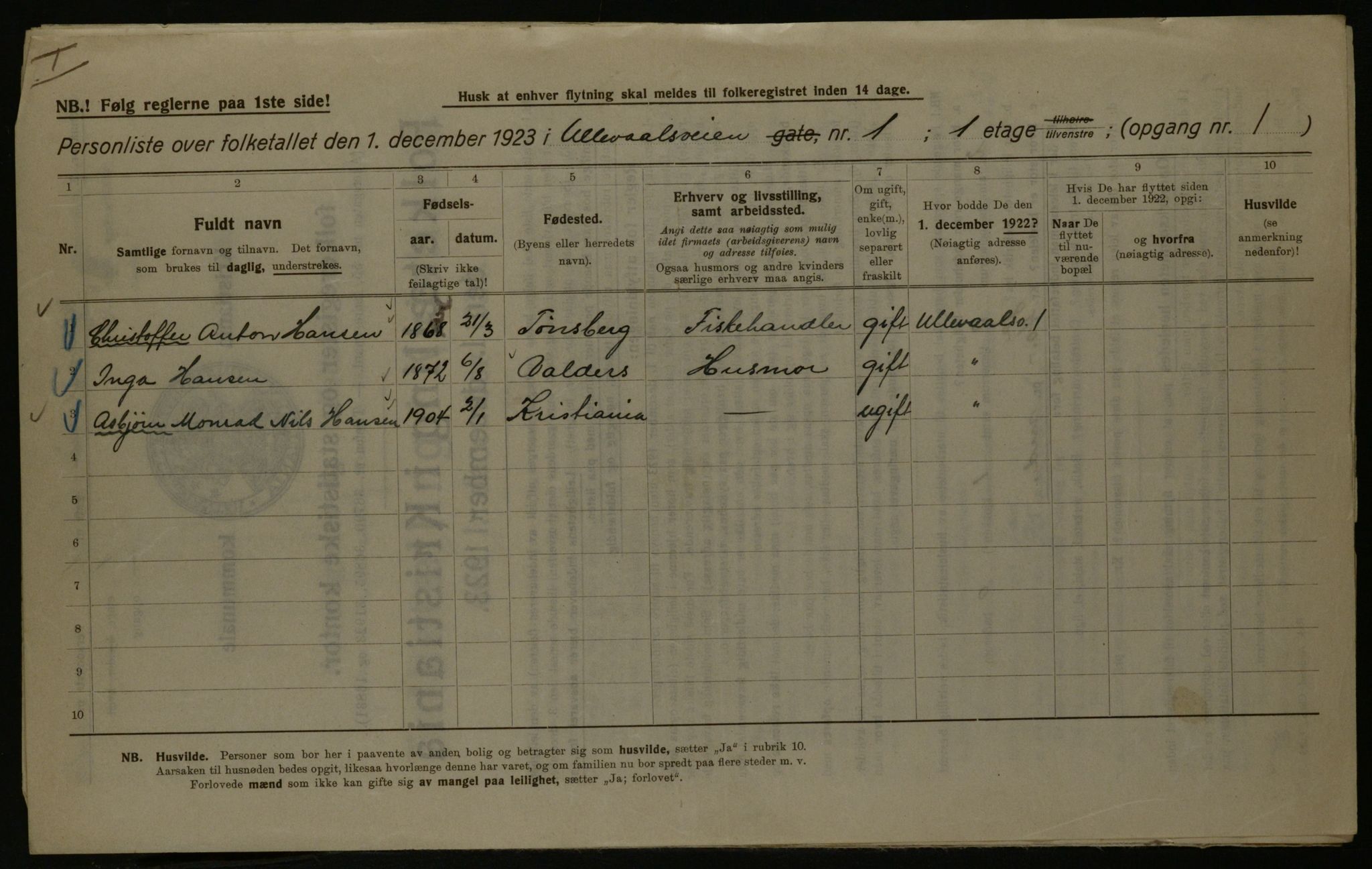 OBA, Municipal Census 1923 for Kristiania, 1923, p. 131338