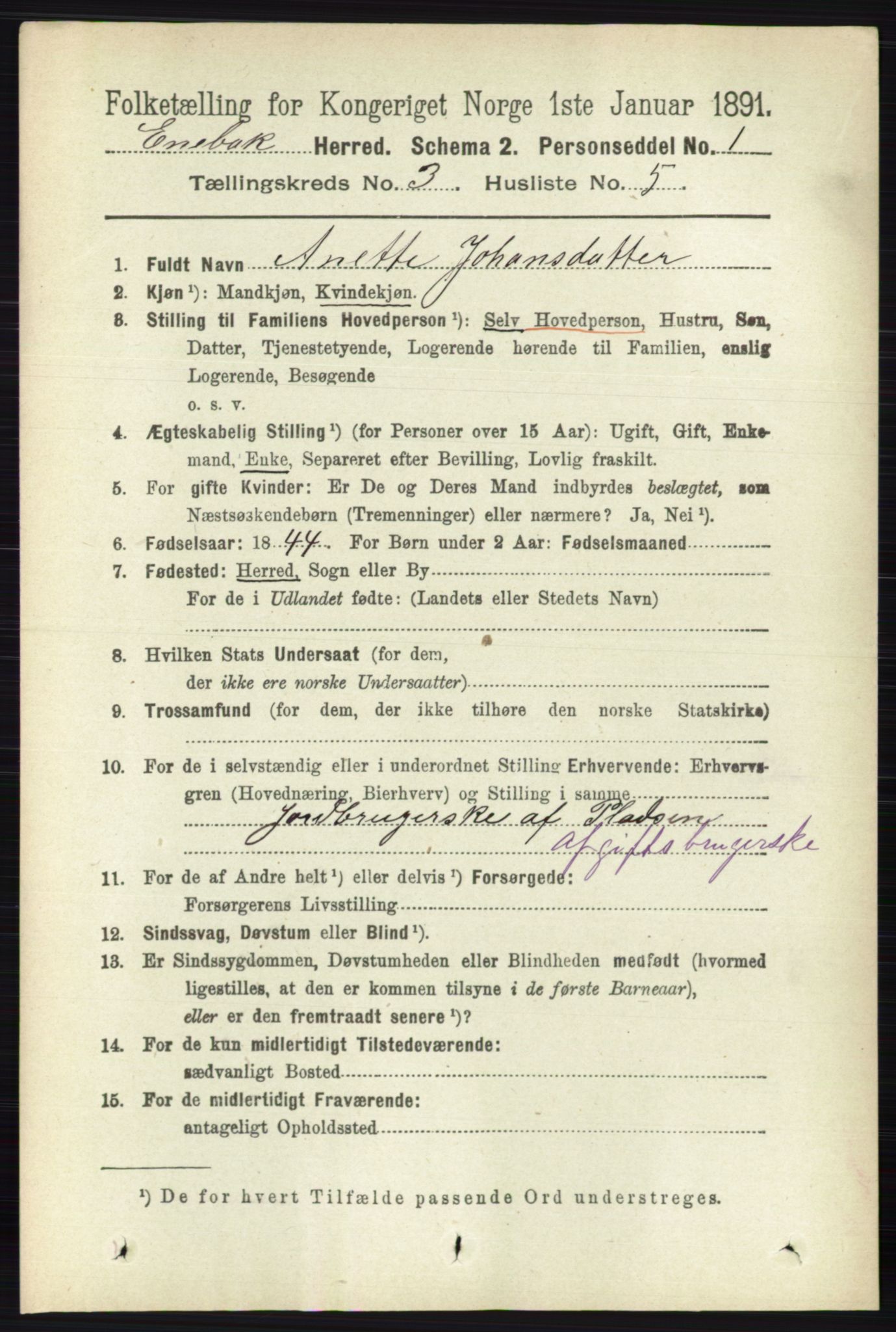 RA, 1891 census for 0229 Enebakk, 1891, p. 1139