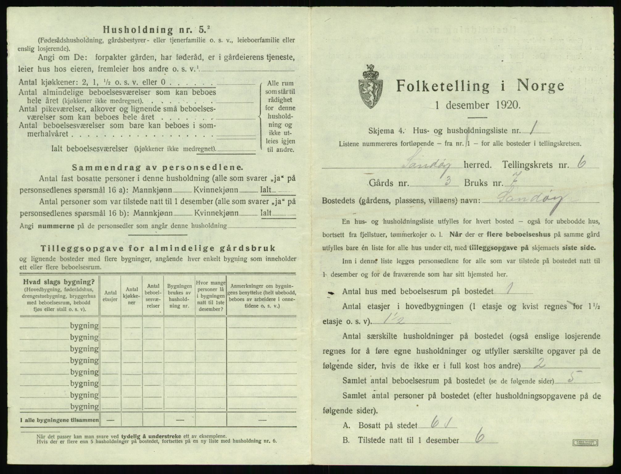 SAT, 1920 census for Sandøy, 1920, p. 280