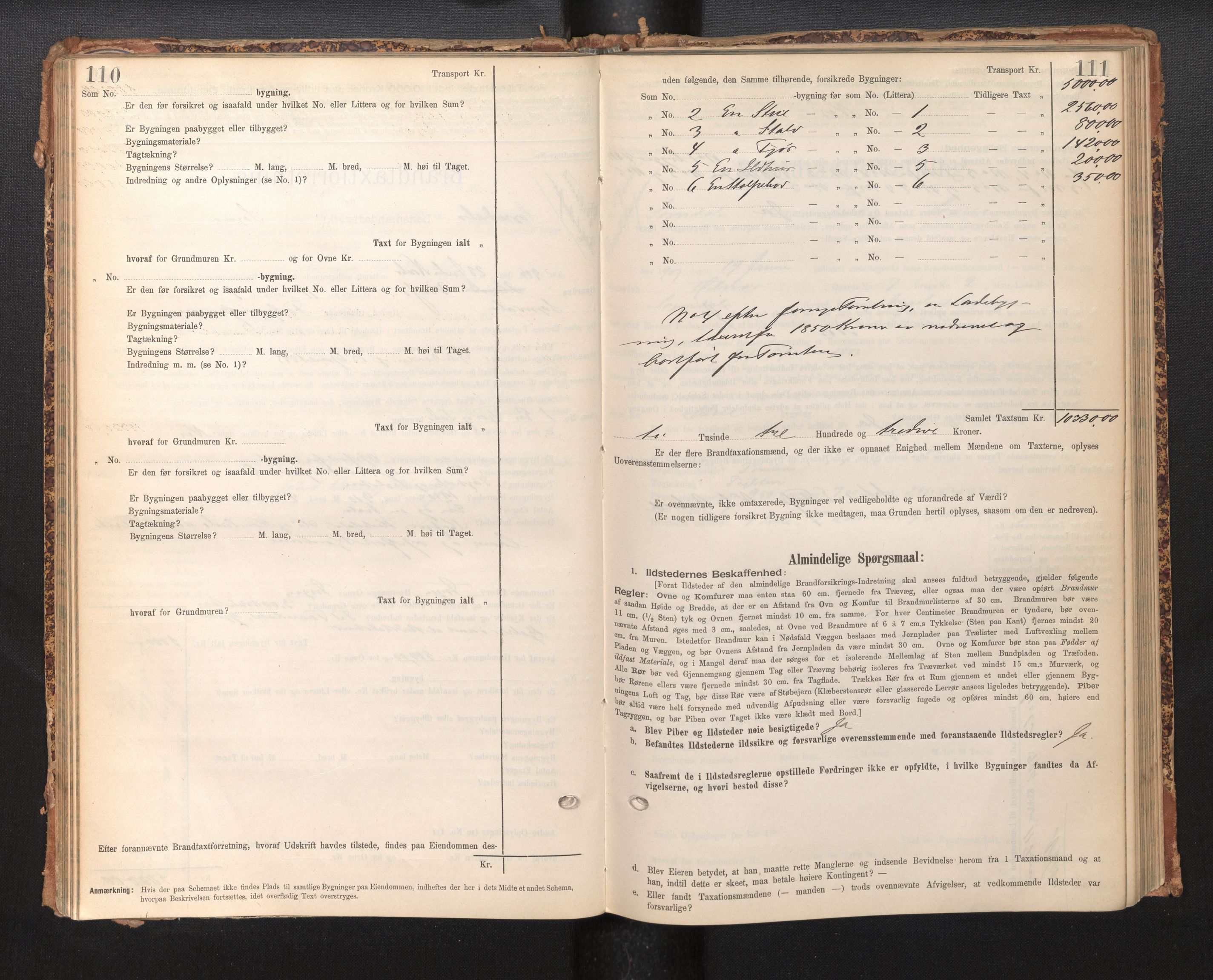 Lensmannen i Sogndal, AV/SAB-A-29901/0012/L0009: Branntakstprotokoll, skjematakst, 1901-1914, p. 110-111