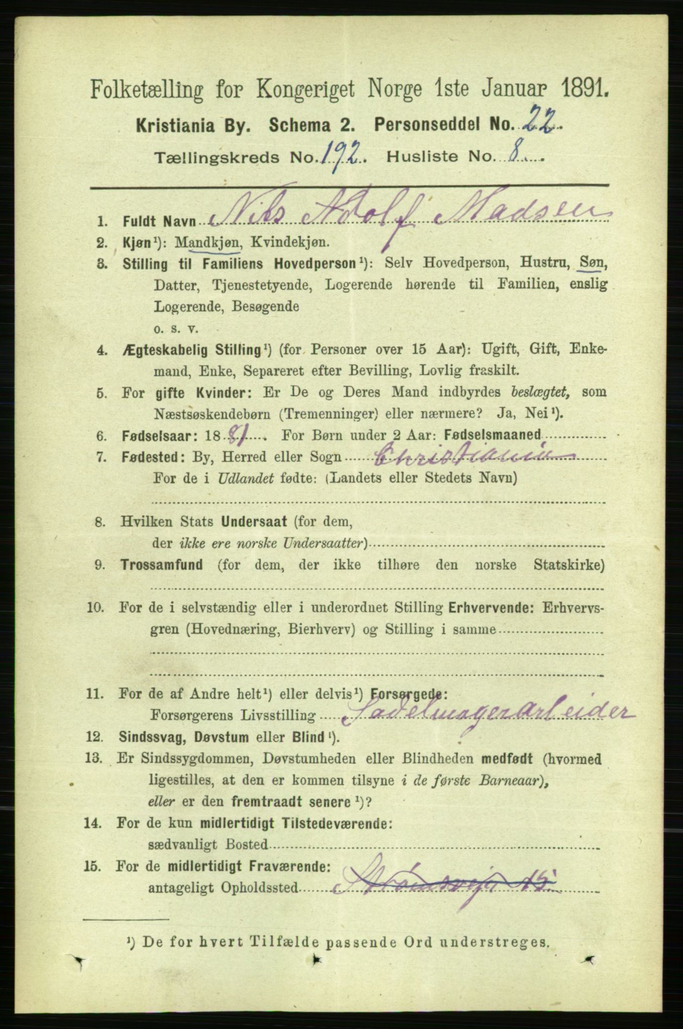 RA, 1891 census for 0301 Kristiania, 1891, p. 115628