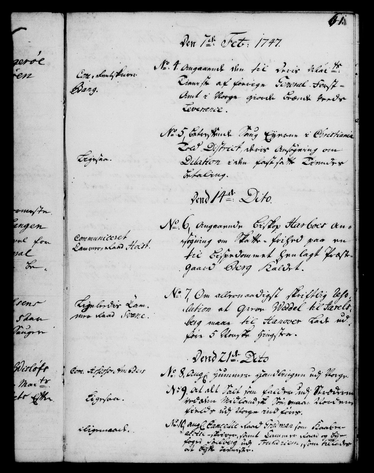 Rentekammeret, Kammerkanselliet, RA/EA-3111/G/Gf/Gfb/L0005: Register til norske relasjons- og resolusjonsprotokoller (merket RK 52.100), 1744-1754, p. 61