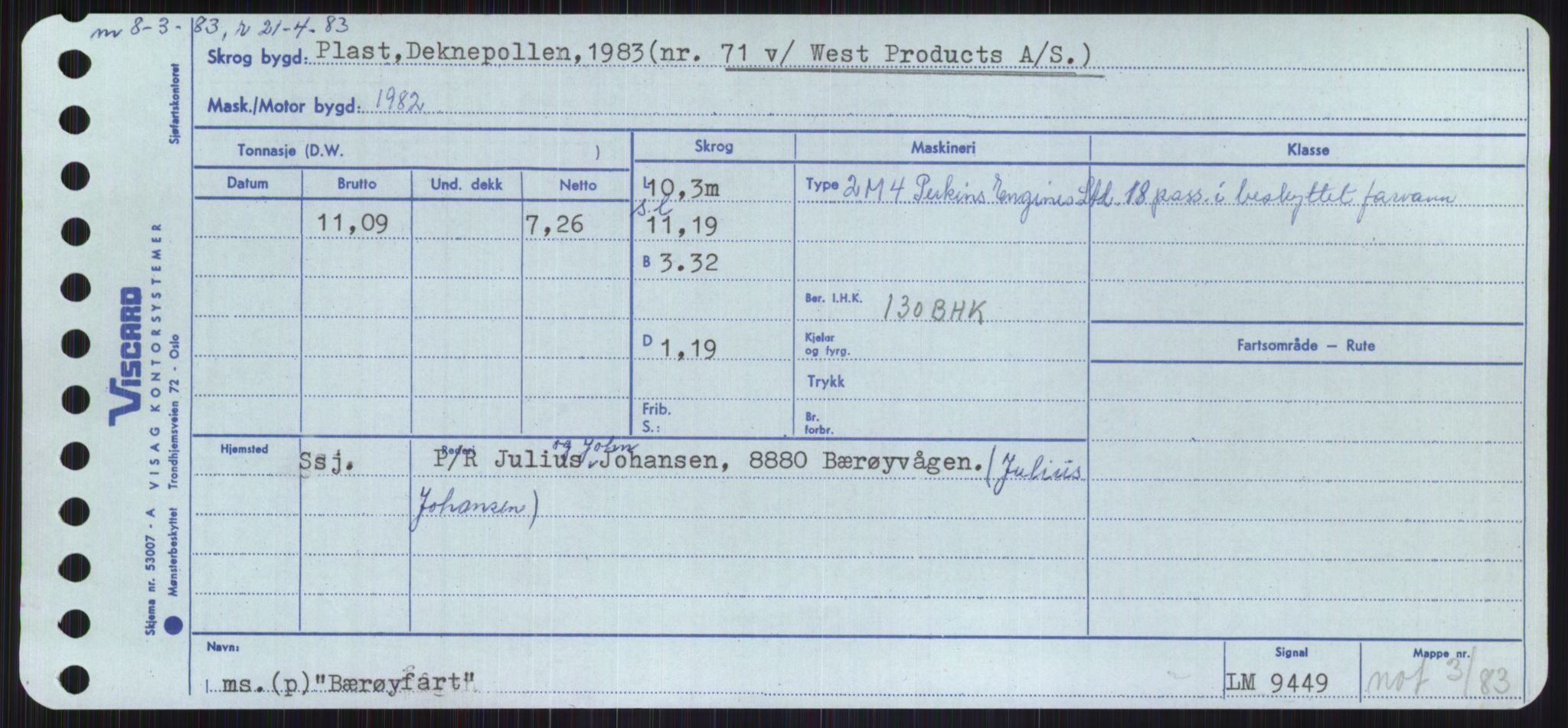 Sjøfartsdirektoratet med forløpere, Skipsmålingen, RA/S-1627/H/Ha/L0001/0002: Fartøy, A-Eig / Fartøy Bjør-Eig, p. 447