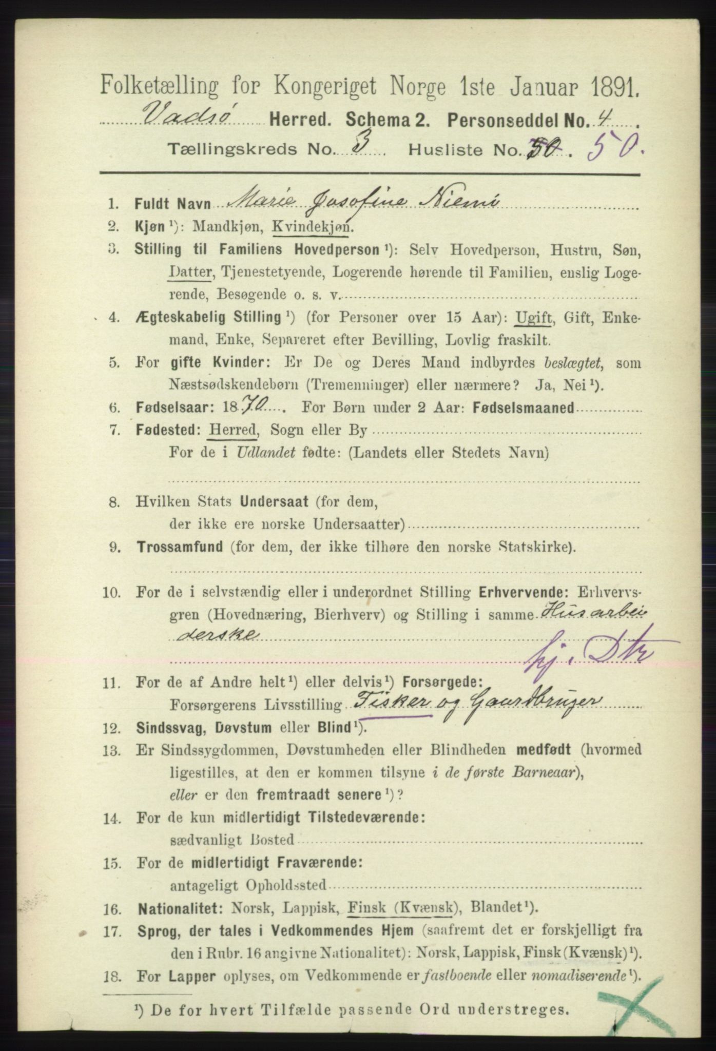 RA, 1891 census for 2029 Vadsø, 1891, p. 1123