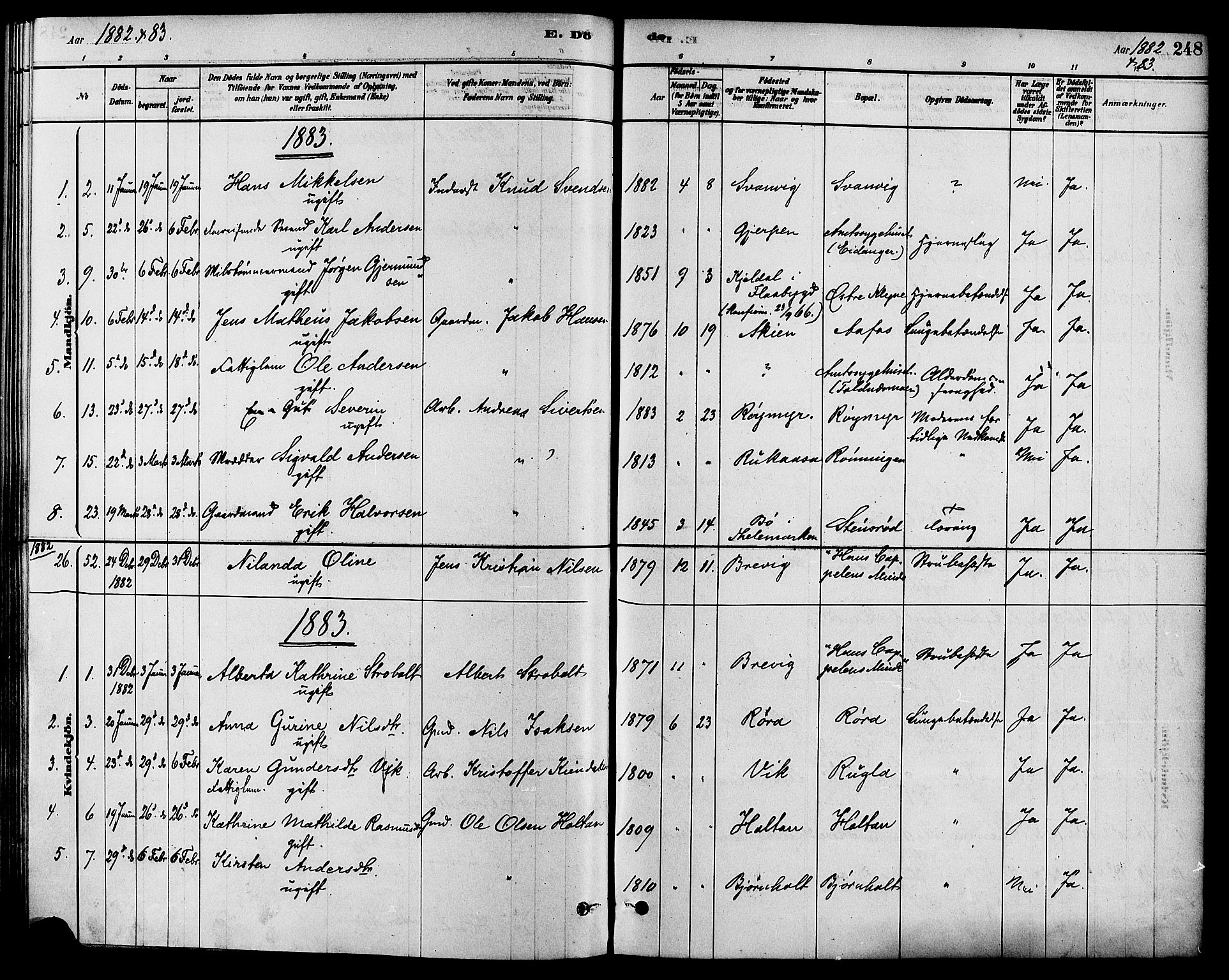 Solum kirkebøker, AV/SAKO-A-306/F/Fa/L0009: Parish register (official) no. I 9, 1877-1887, p. 248