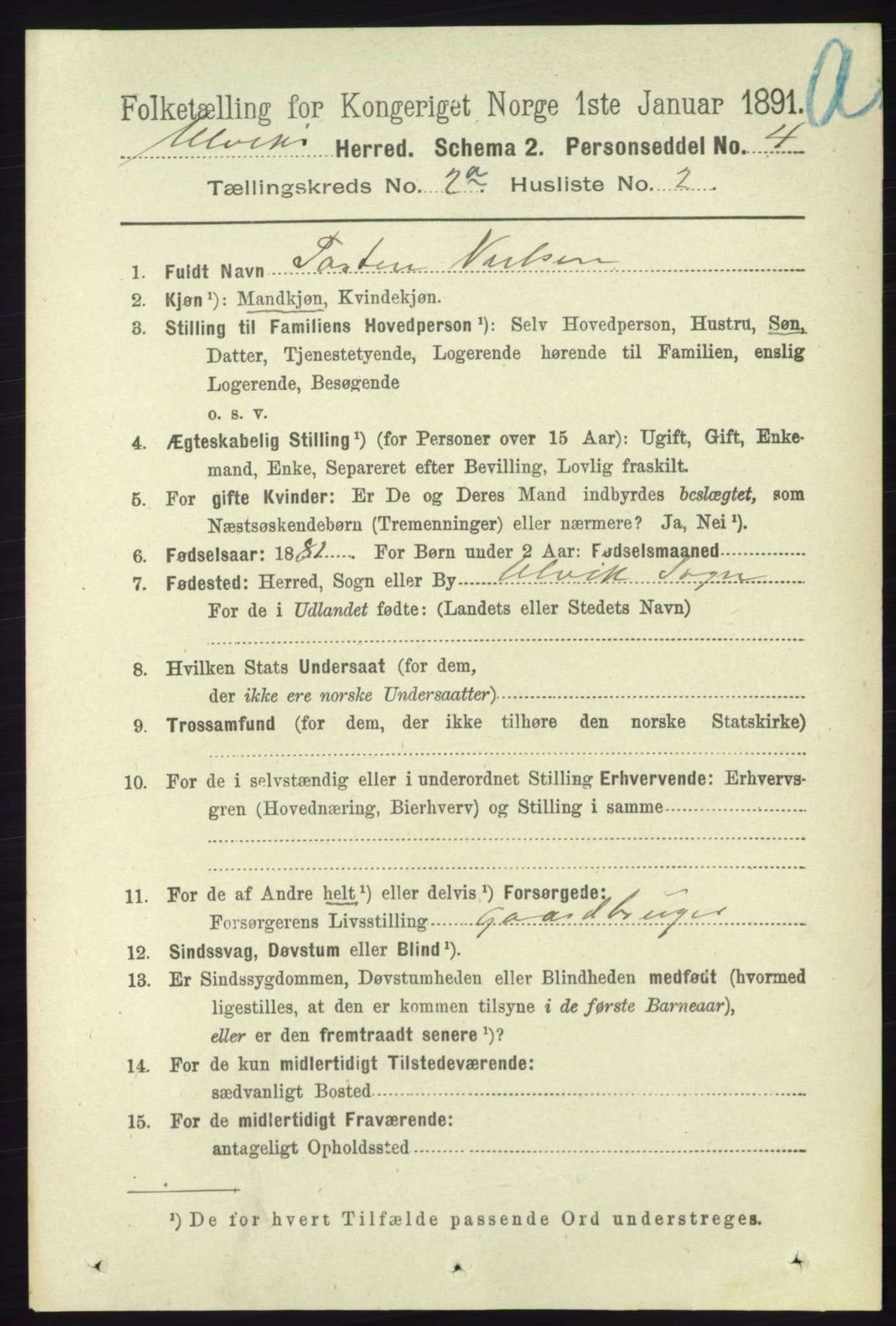 RA, 1891 census for 1233 Ulvik, 1891, p. 239