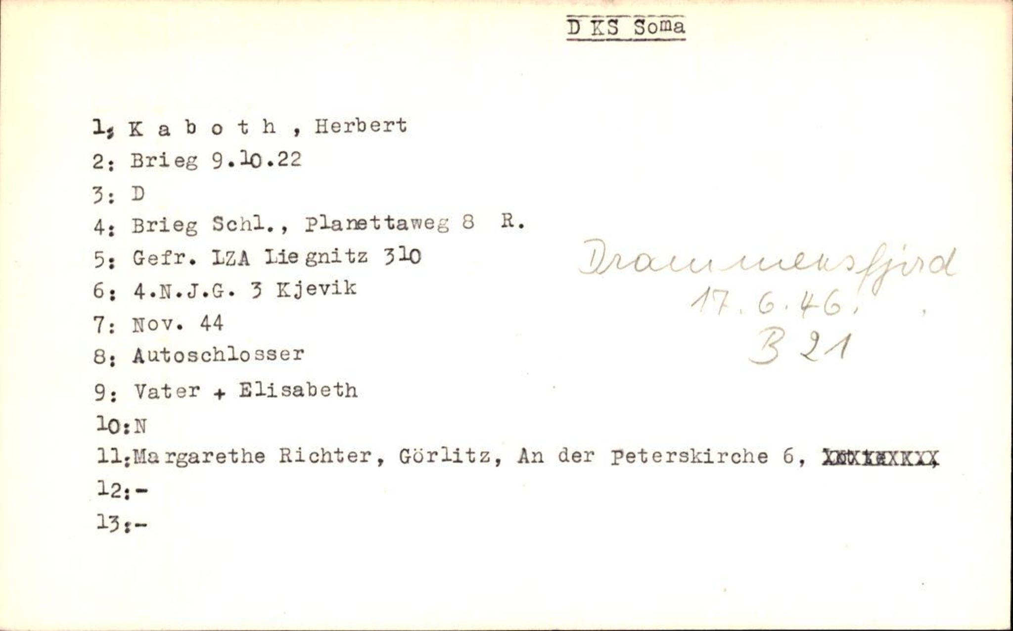 Hjemsendte tyskere , AV/RA-RAFA-6487/D/Db/L0014: Hofmeister-Kaften, 1945-1947, p. 1177