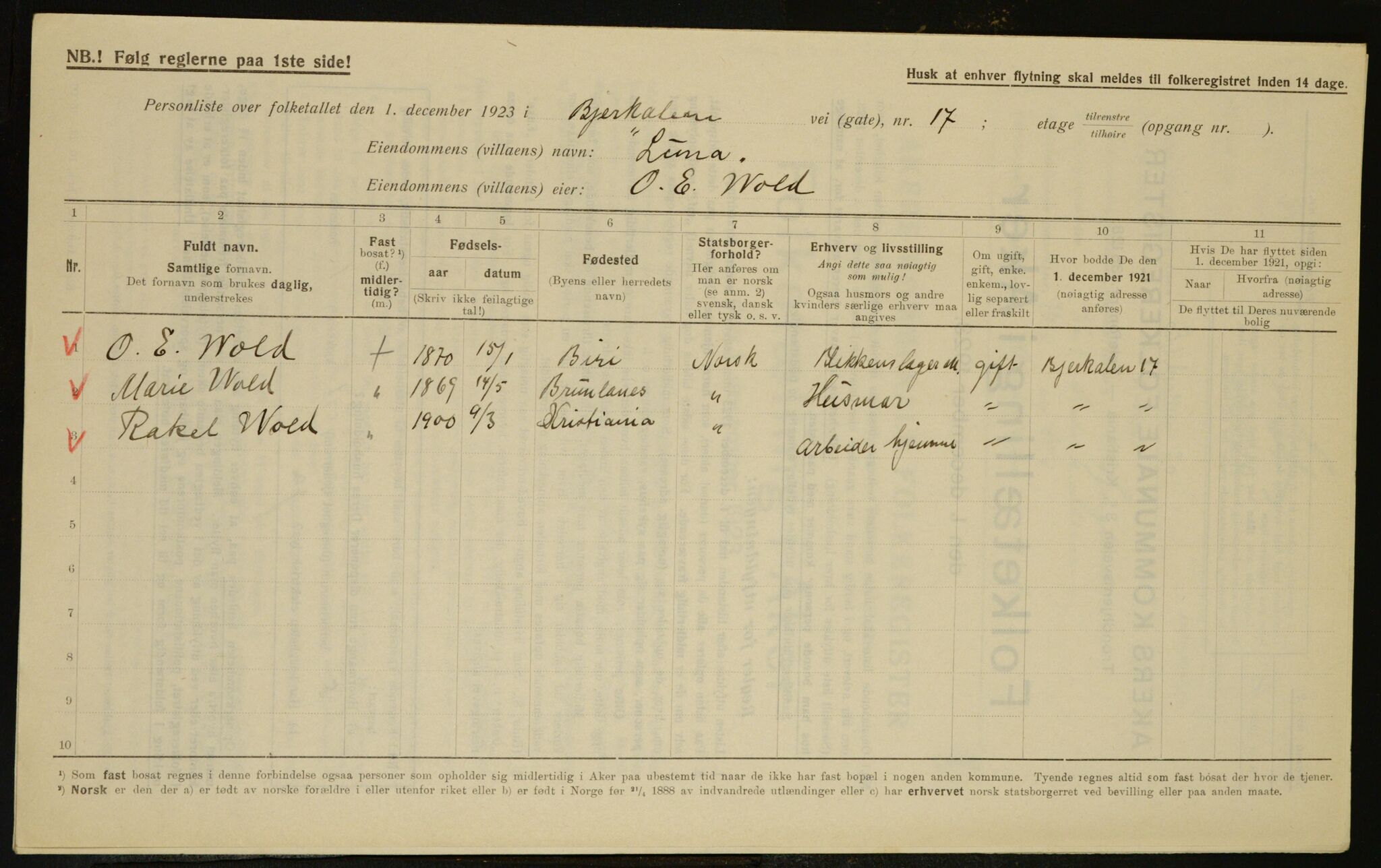 , Municipal Census 1923 for Aker, 1923, p. 7829