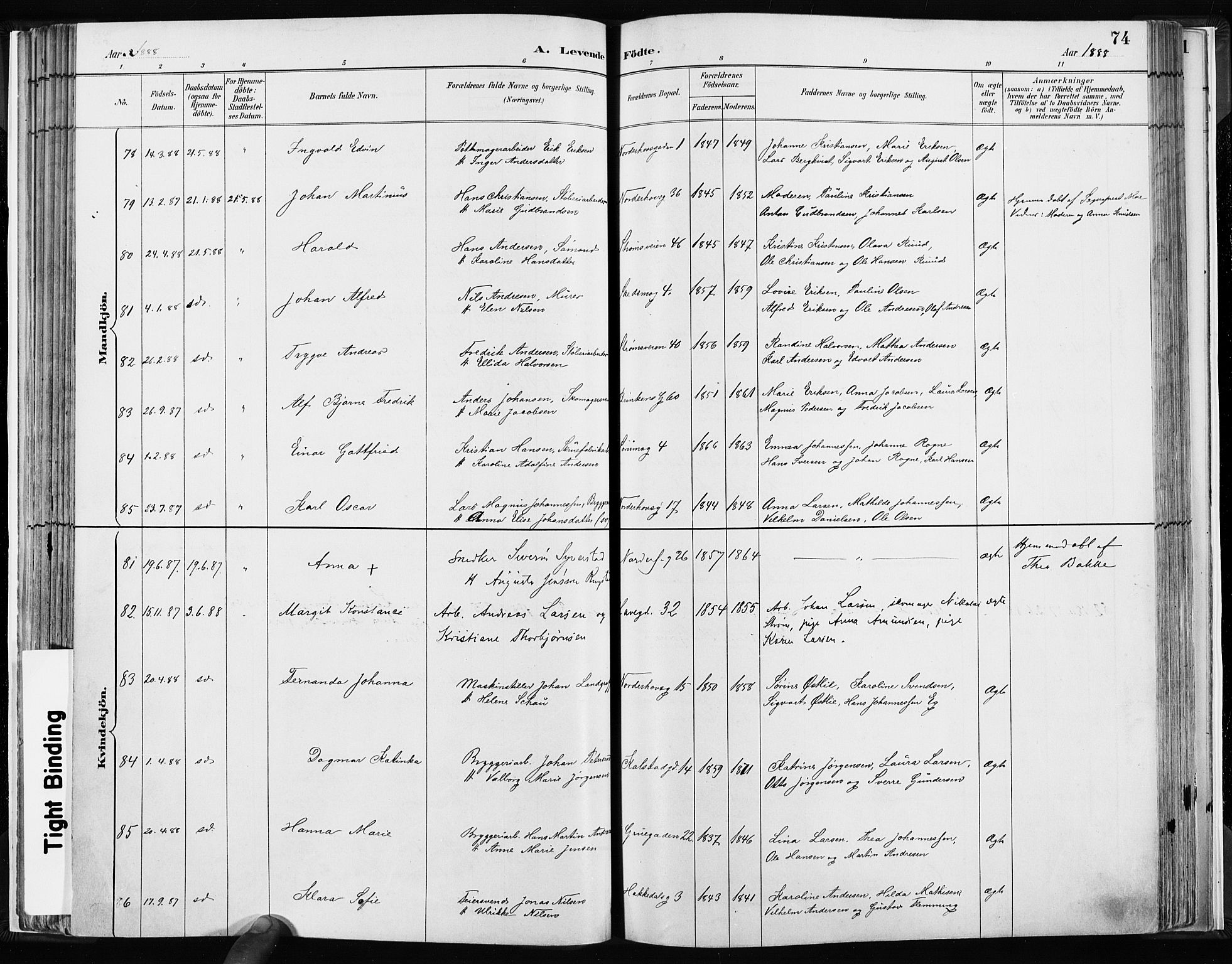 Kampen prestekontor Kirkebøker, AV/SAO-A-10853/F/Fa/L0003: Parish register (official) no. I 3, 1886-1892, p. 74