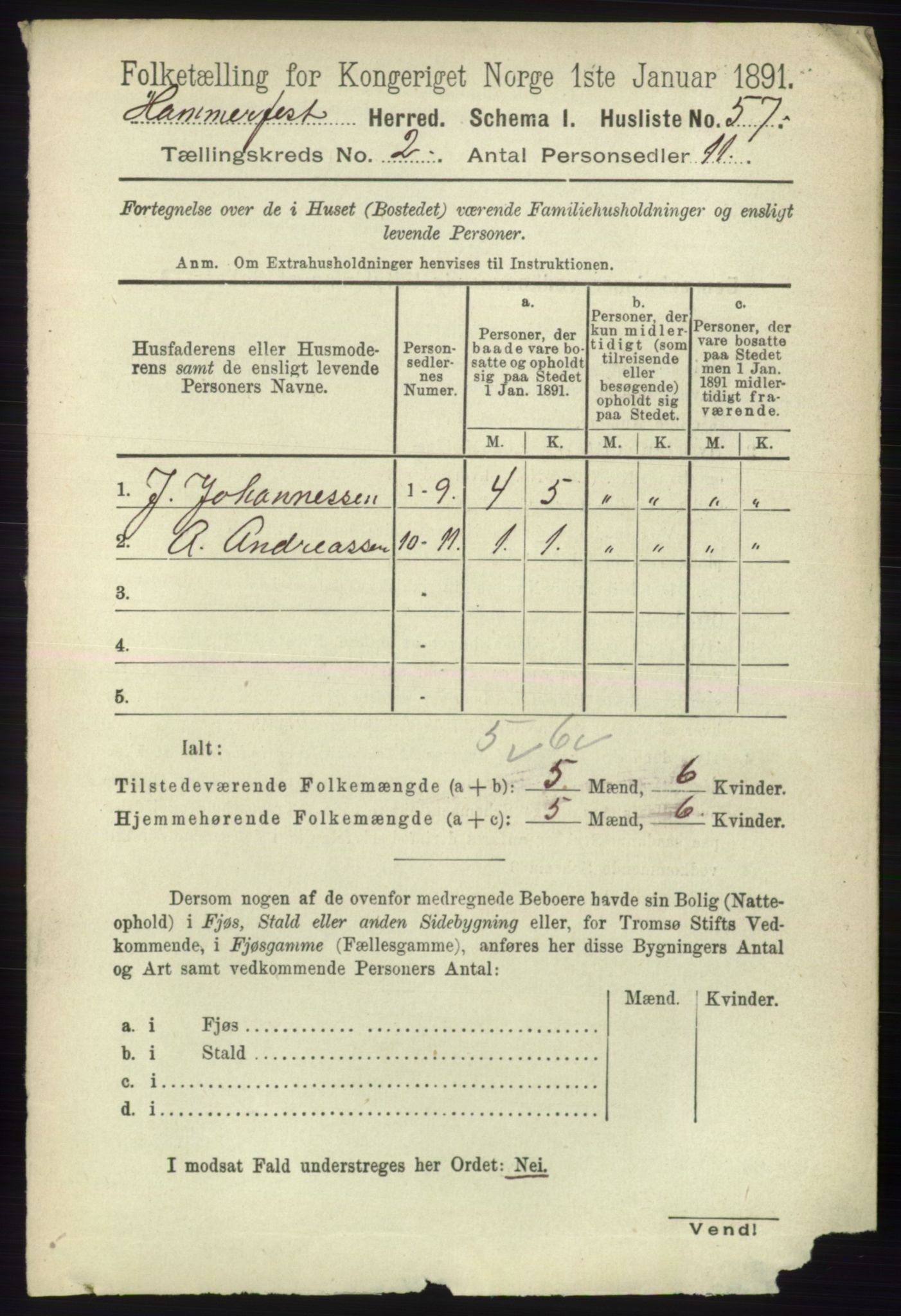 RA, 1891 census for 2016 Hammerfest, 1891, p. 593