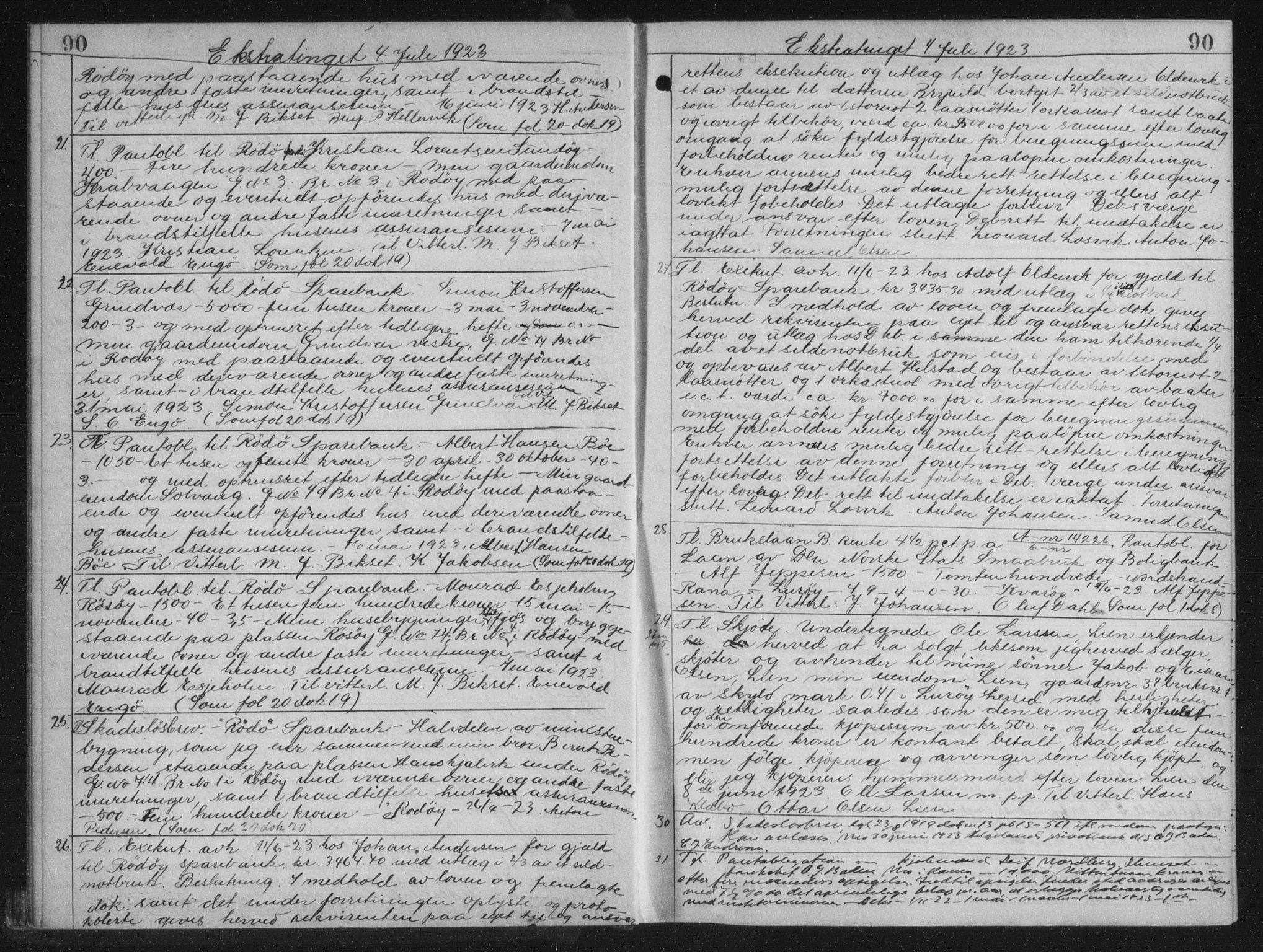 Rana sorenskriveri , AV/SAT-A-1108/1/2/2C/L0018: Mortgage book no. 18, 1923-1928, p. 90, Deed date: 04.07.1923