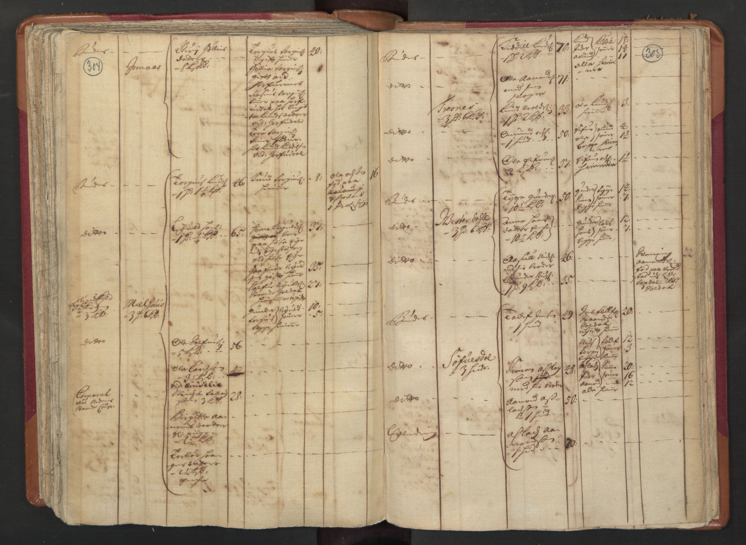 RA, Census (manntall) 1701, no. 3: Nedenes fogderi, 1701, p. 304-305