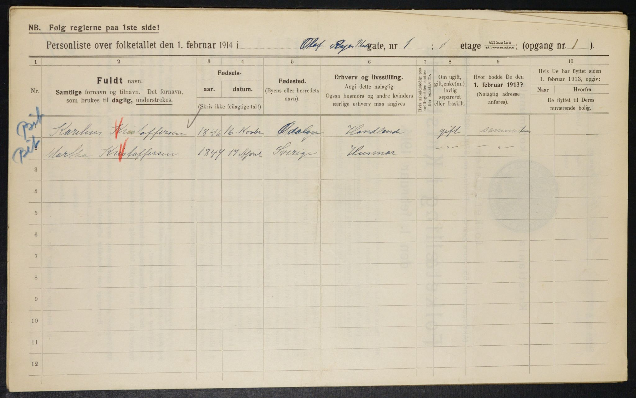 OBA, Municipal Census 1914 for Kristiania, 1914, p. 75088