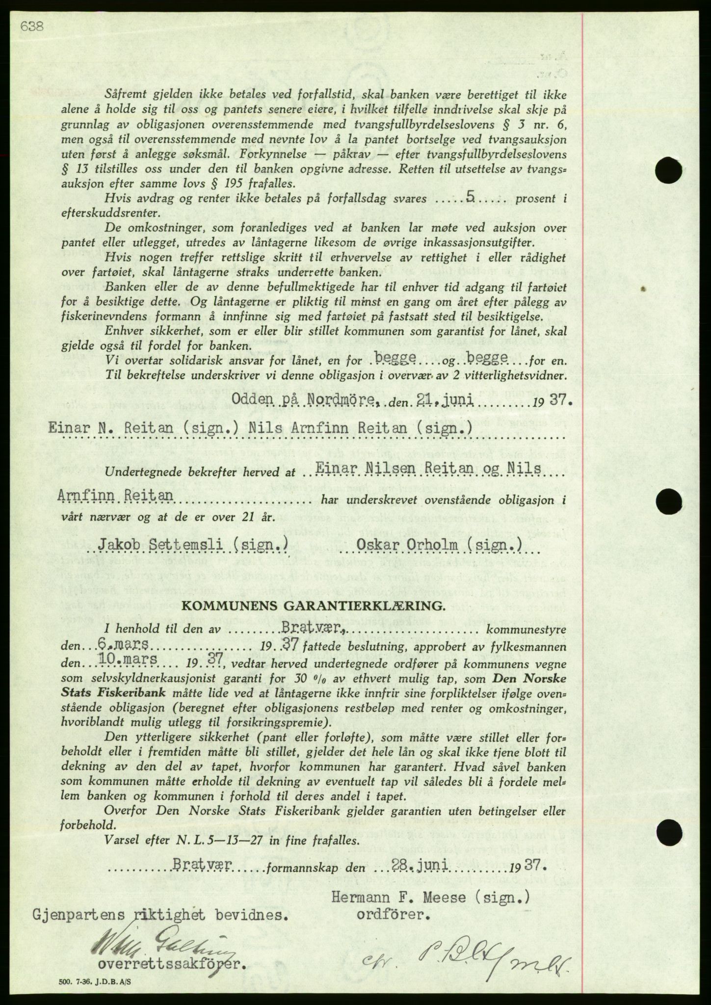 Nordmøre sorenskriveri, AV/SAT-A-4132/1/2/2Ca/L0091: Mortgage book no. B81, 1937-1937, Diary no: : 1755/1937