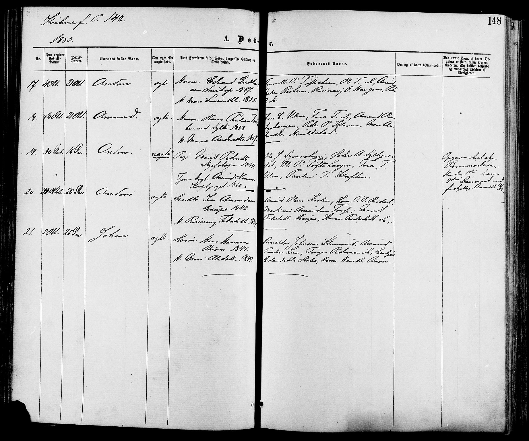 Nord-Fron prestekontor, SAH/PREST-080/H/Ha/Haa/L0002: Parish register (official) no. 2, 1865-1883, p. 148