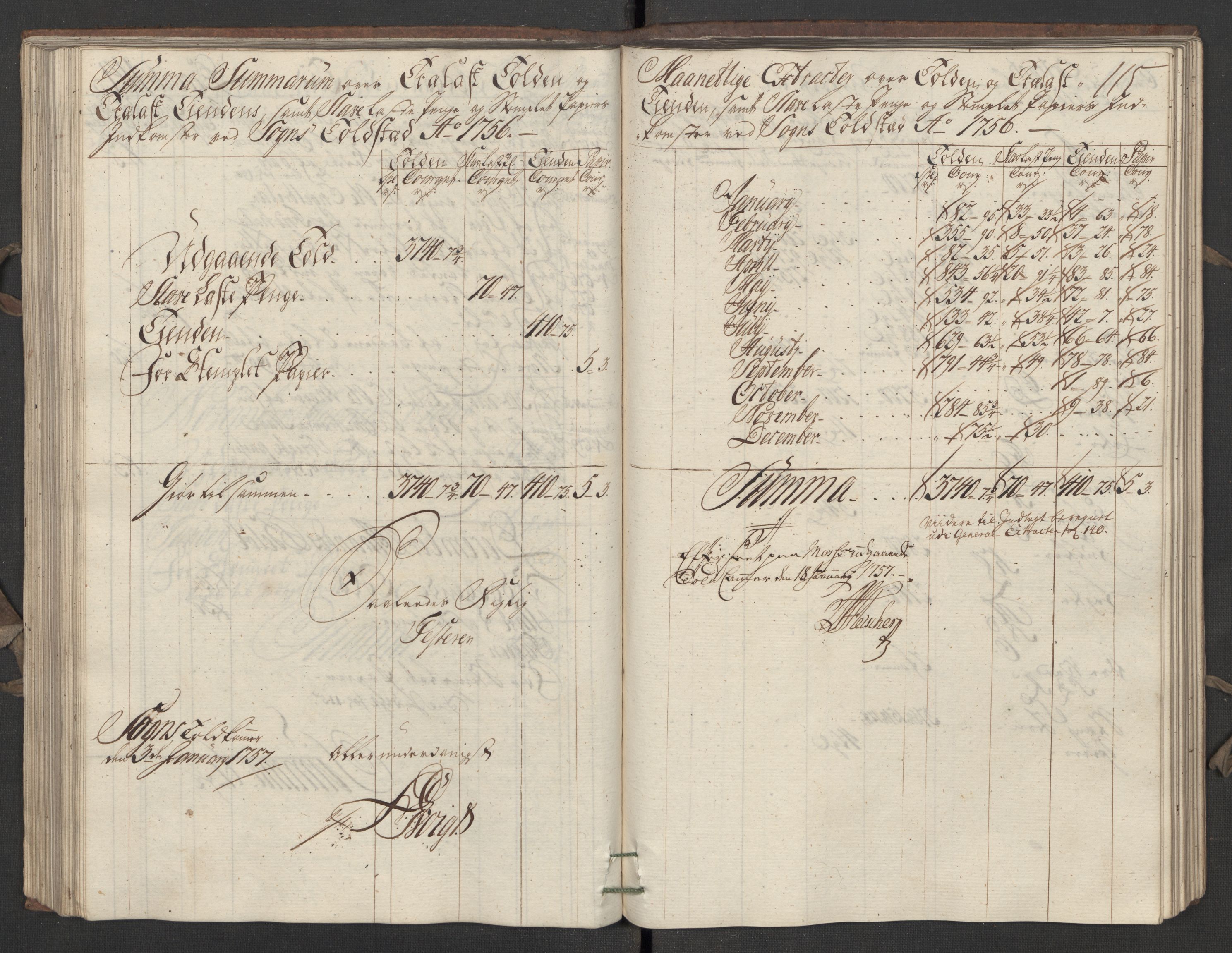 Generaltollkammeret, tollregnskaper, AV/RA-EA-5490/R05/L0027/0001: Tollregnskaper Moss, Son, Krokstad / Utgående hovedtollbok, 1756, p. 114b-115a