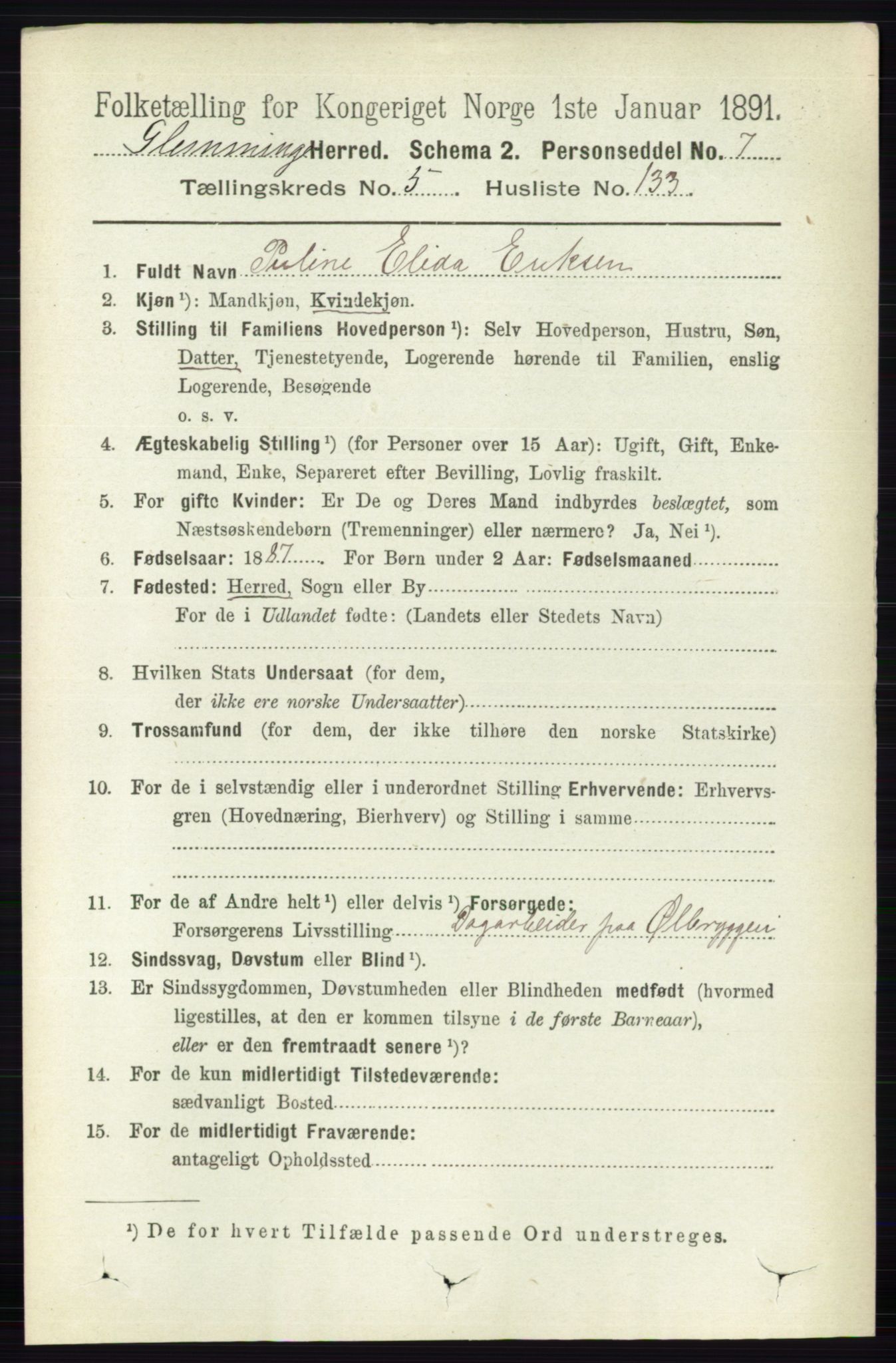 RA, 1891 census for 0132 Glemmen, 1891, p. 7161