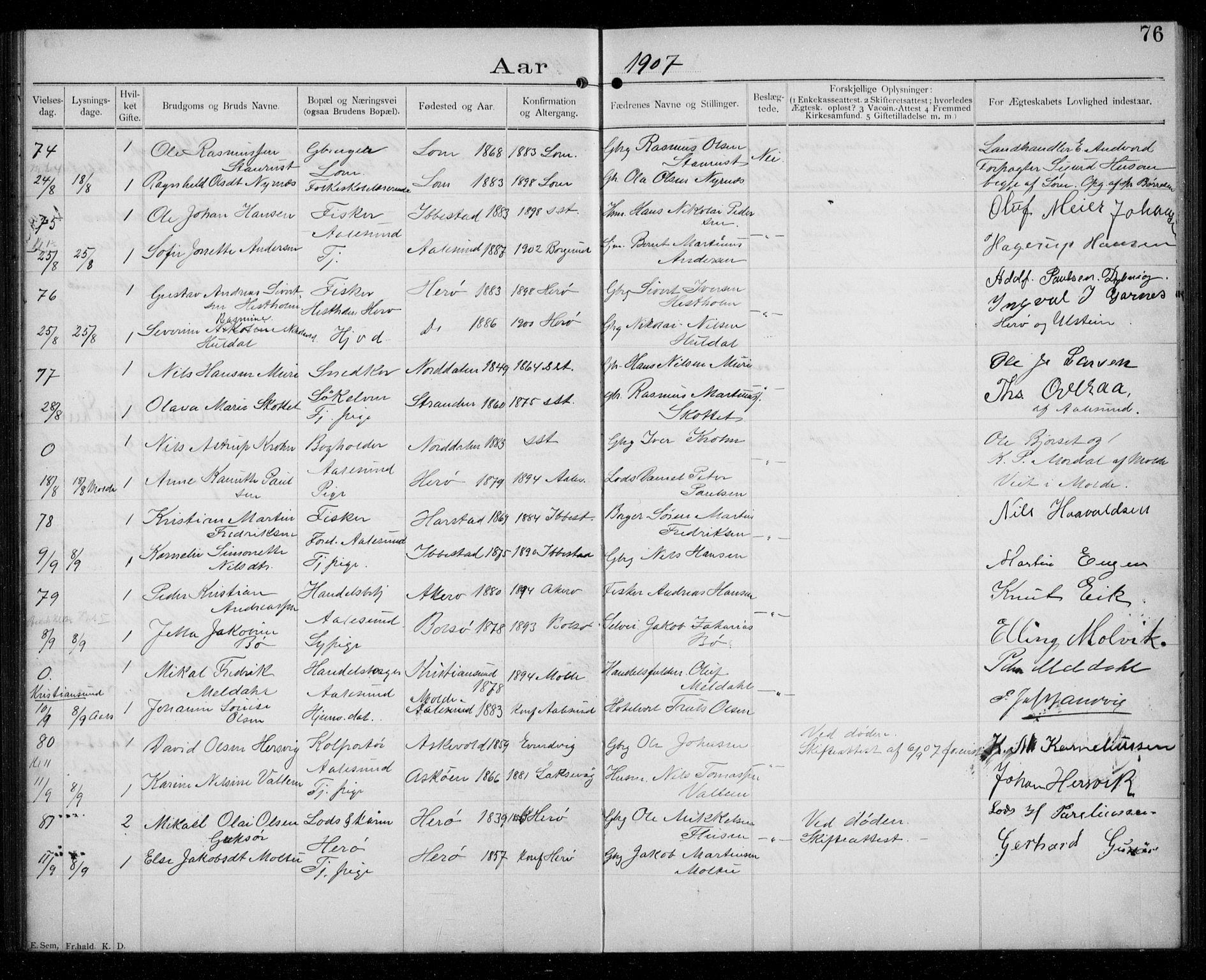 Ministerialprotokoller, klokkerbøker og fødselsregistre - Møre og Romsdal, AV/SAT-A-1454/529/L0458: Banns register no. 529A08, 1901-1918, p. 76