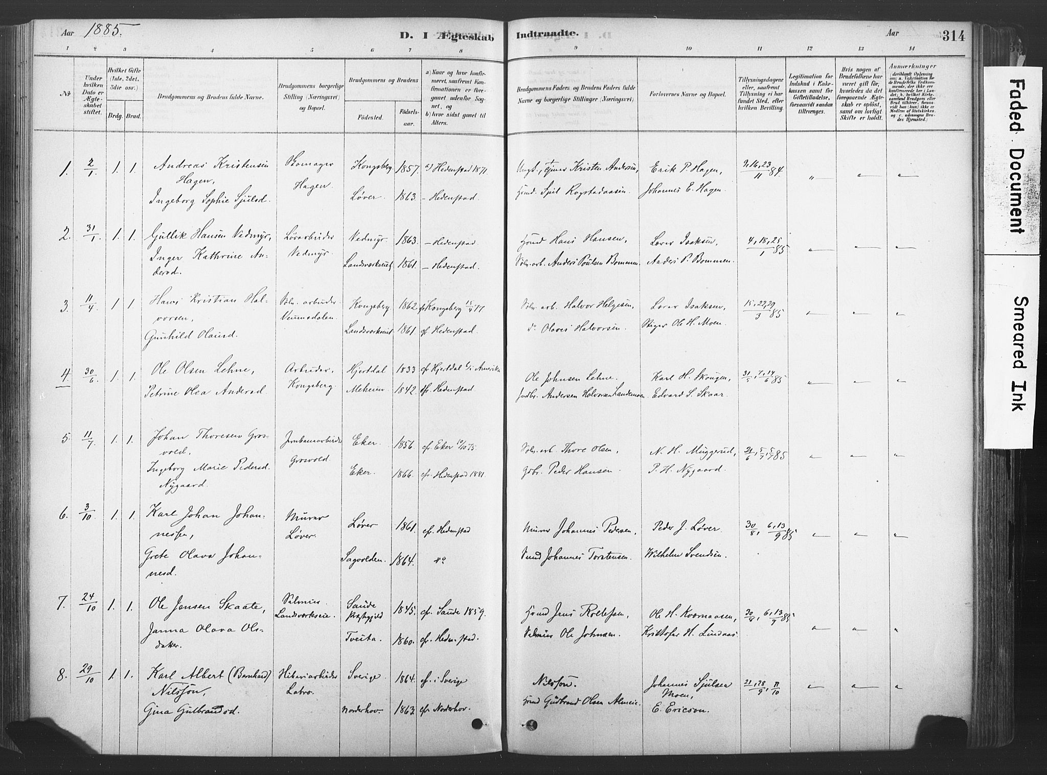 Sandsvær kirkebøker, AV/SAKO-A-244/F/Fd/L0001: Parish register (official) no. IV 1, 1878-1906, p. 314