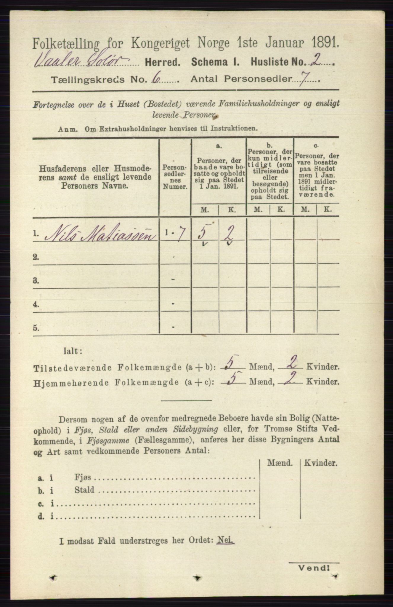 RA, 1891 census for 0426 Våler, 1891, p. 2394