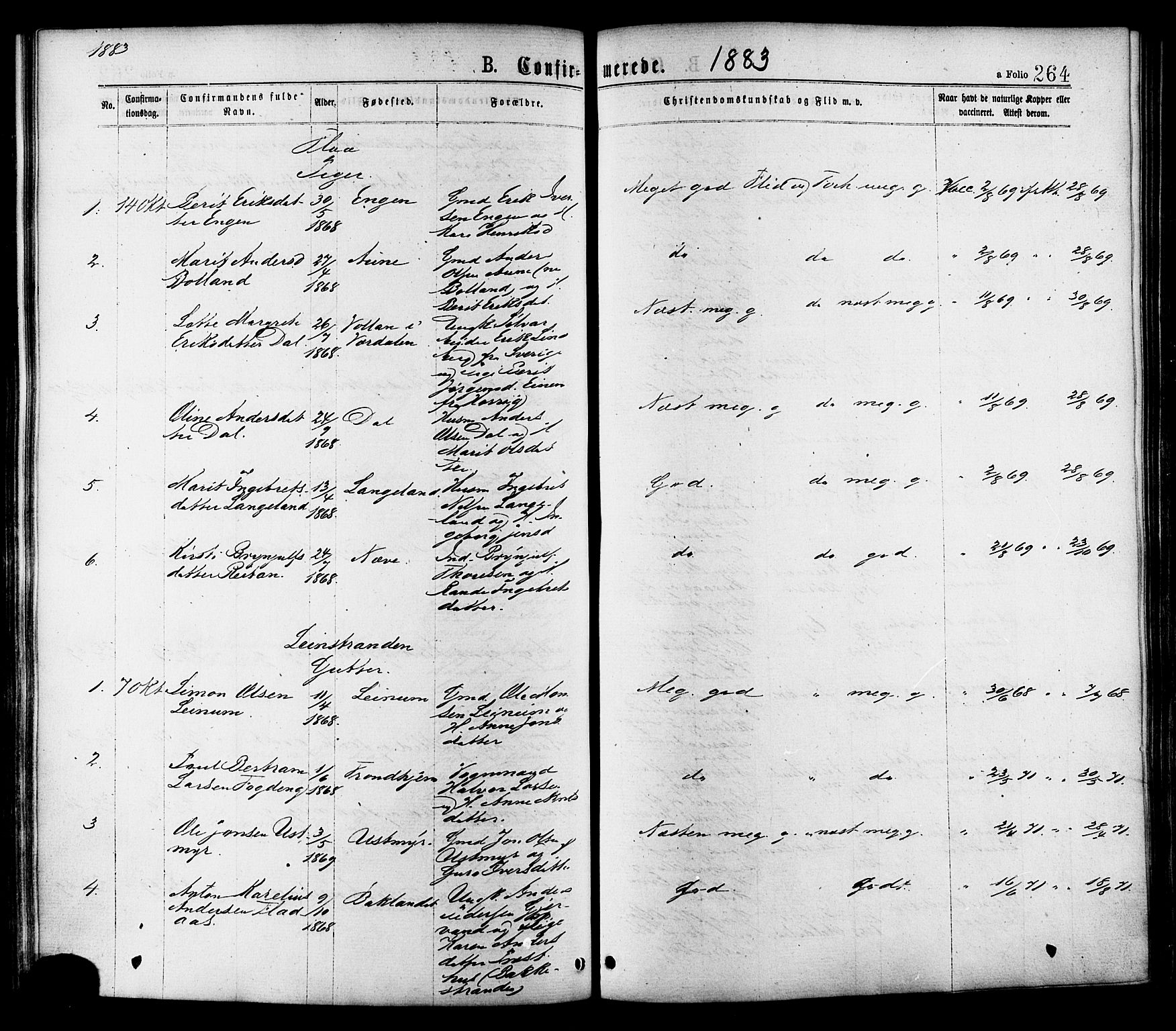 Ministerialprotokoller, klokkerbøker og fødselsregistre - Sør-Trøndelag, AV/SAT-A-1456/691/L1079: Parish register (official) no. 691A11, 1873-1886, p. 264