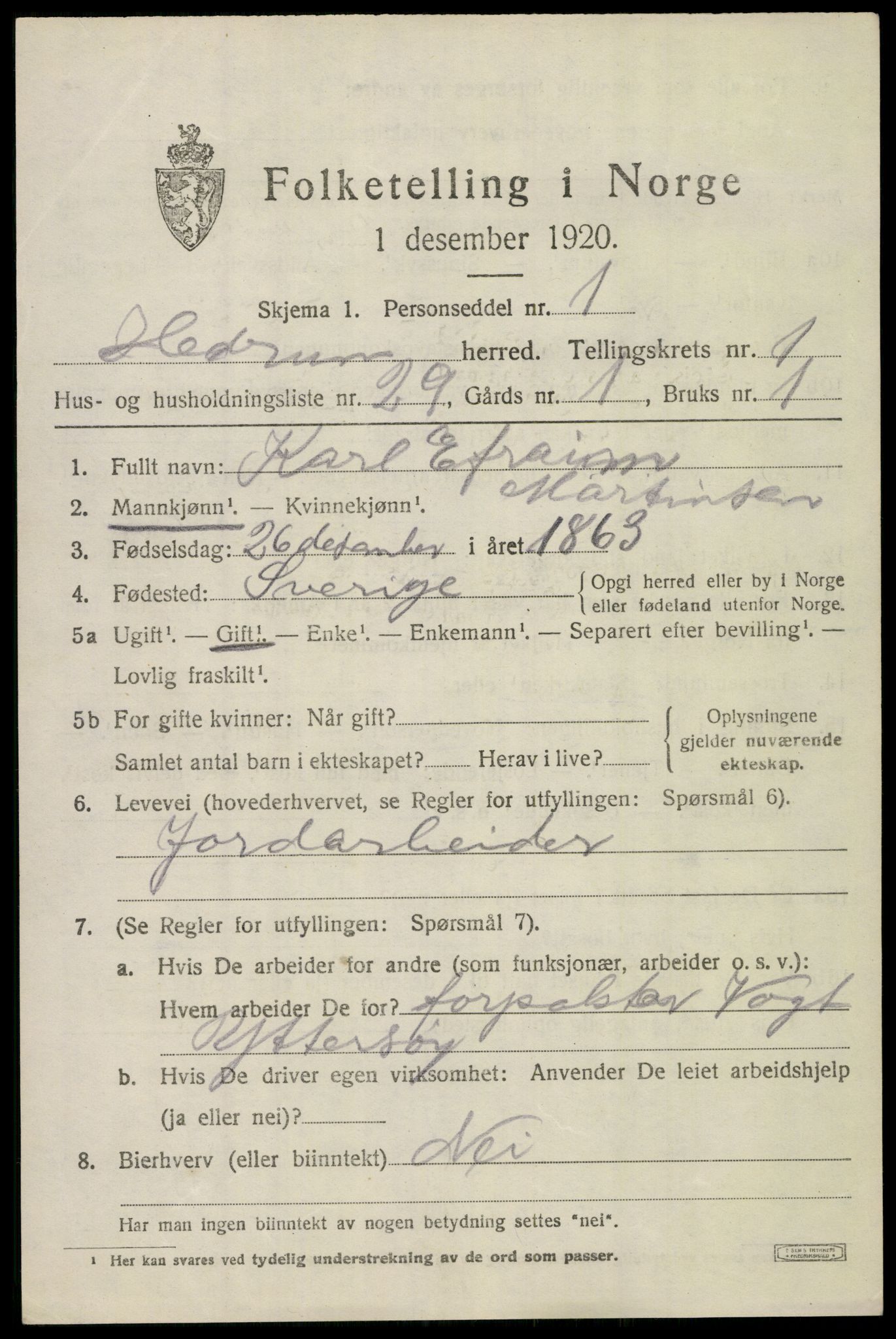 SAKO, 1920 census for Hedrum, 1920, p. 2395