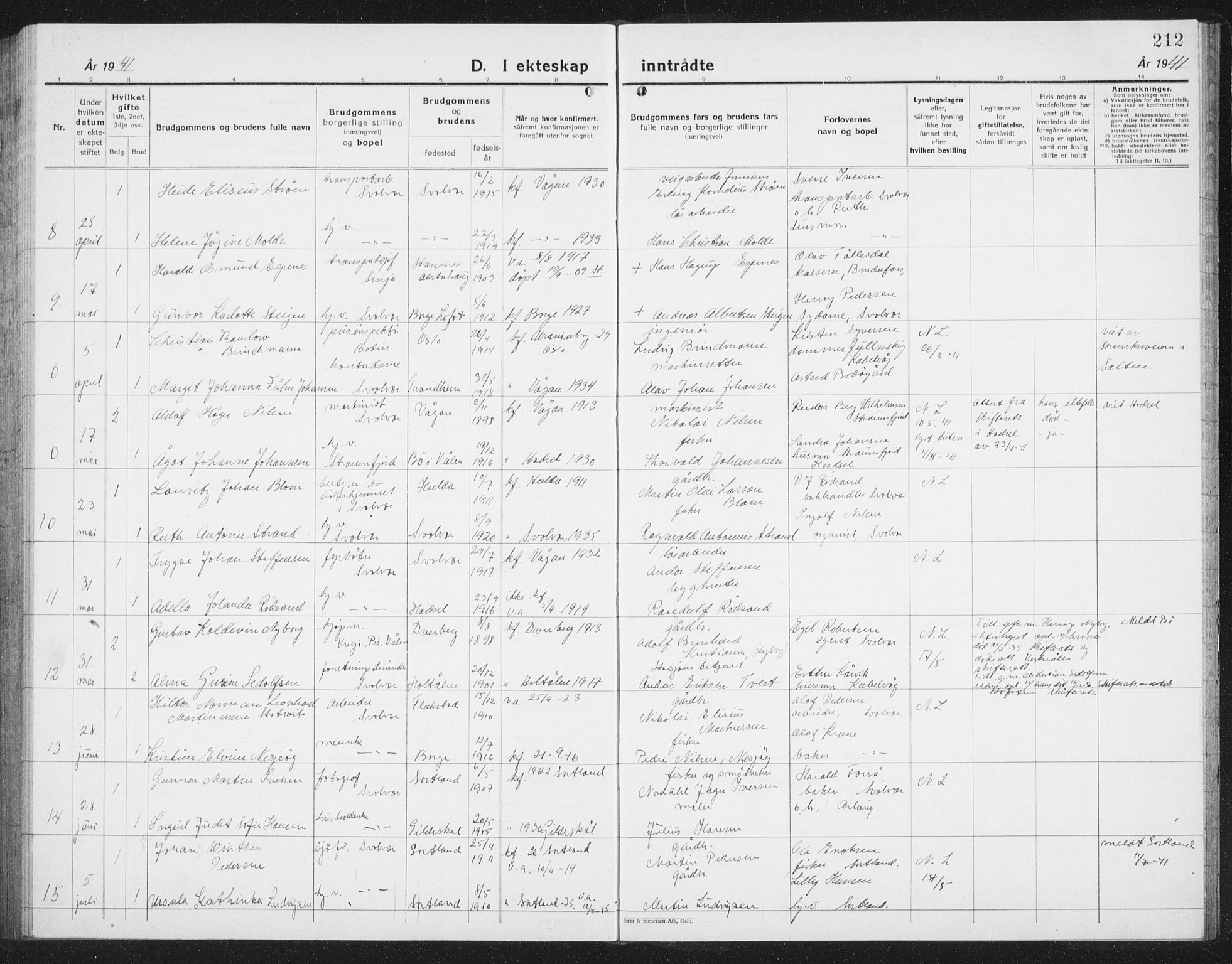 Ministerialprotokoller, klokkerbøker og fødselsregistre - Nordland, AV/SAT-A-1459/877/L1117: Parish register (copy) no. 877C01, 1923-1942, p. 212