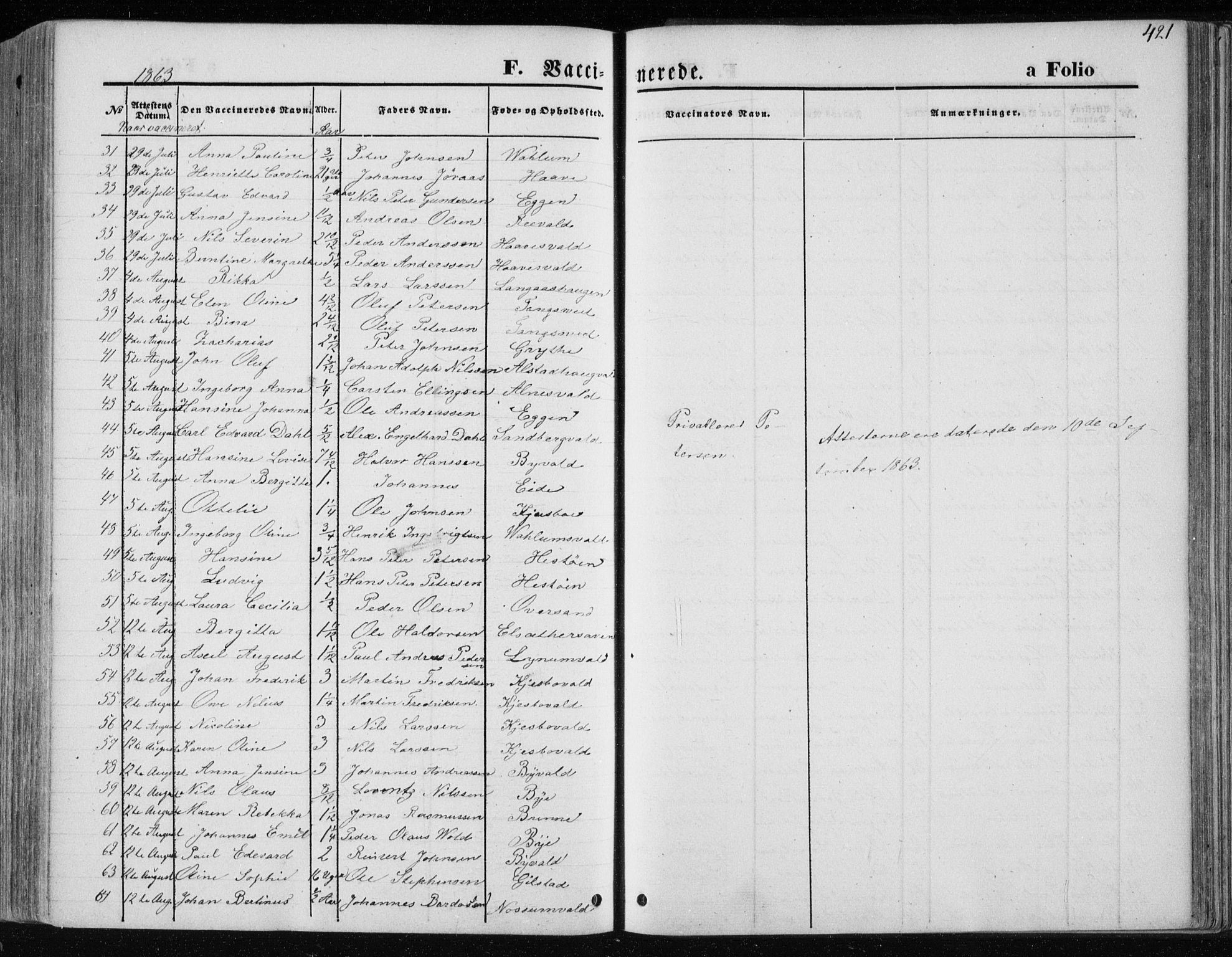 Ministerialprotokoller, klokkerbøker og fødselsregistre - Nord-Trøndelag, AV/SAT-A-1458/717/L0157: Parish register (official) no. 717A08 /1, 1863-1877, p. 421