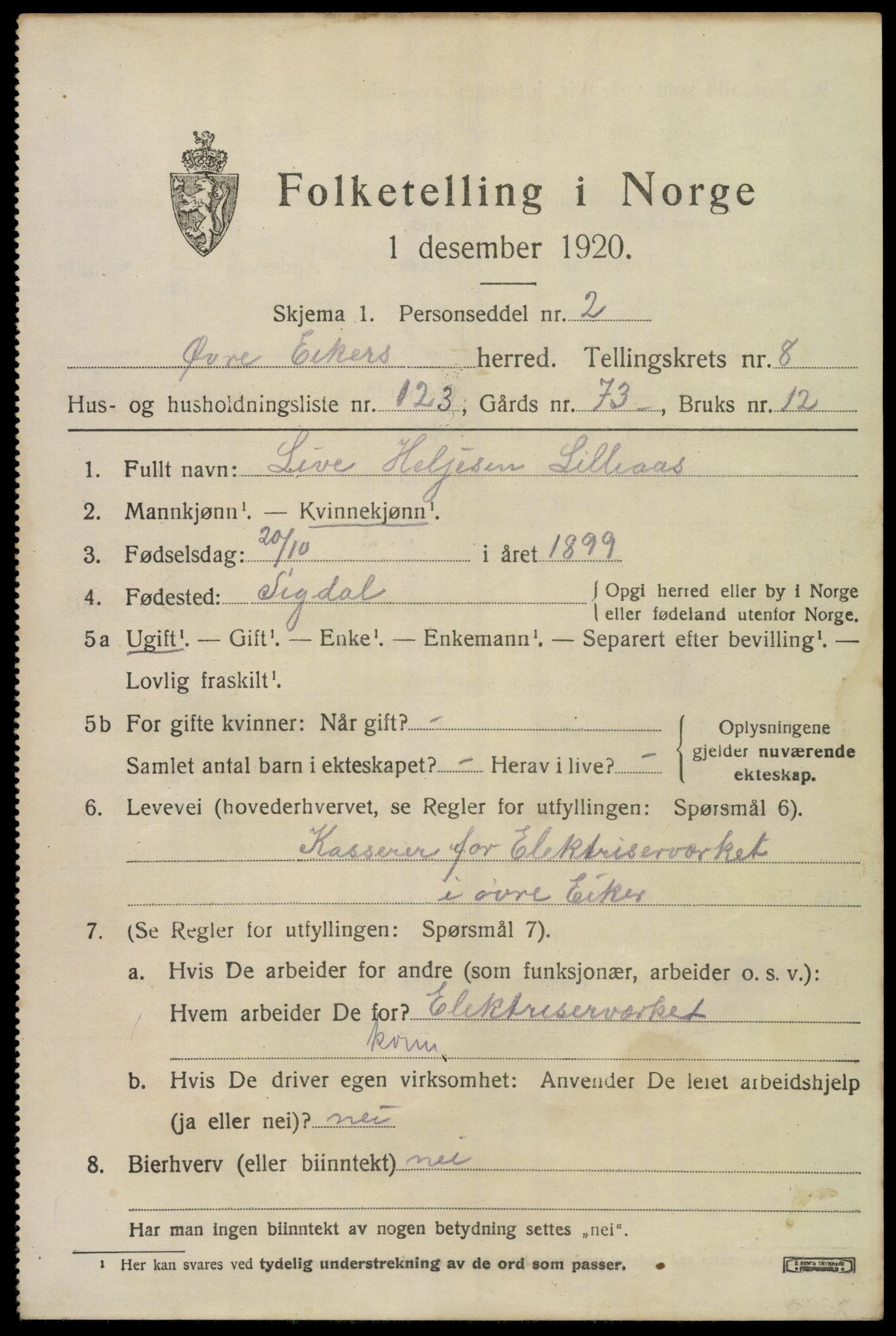 SAKO, 1920 census for Øvre Eiker, 1920, p. 15352