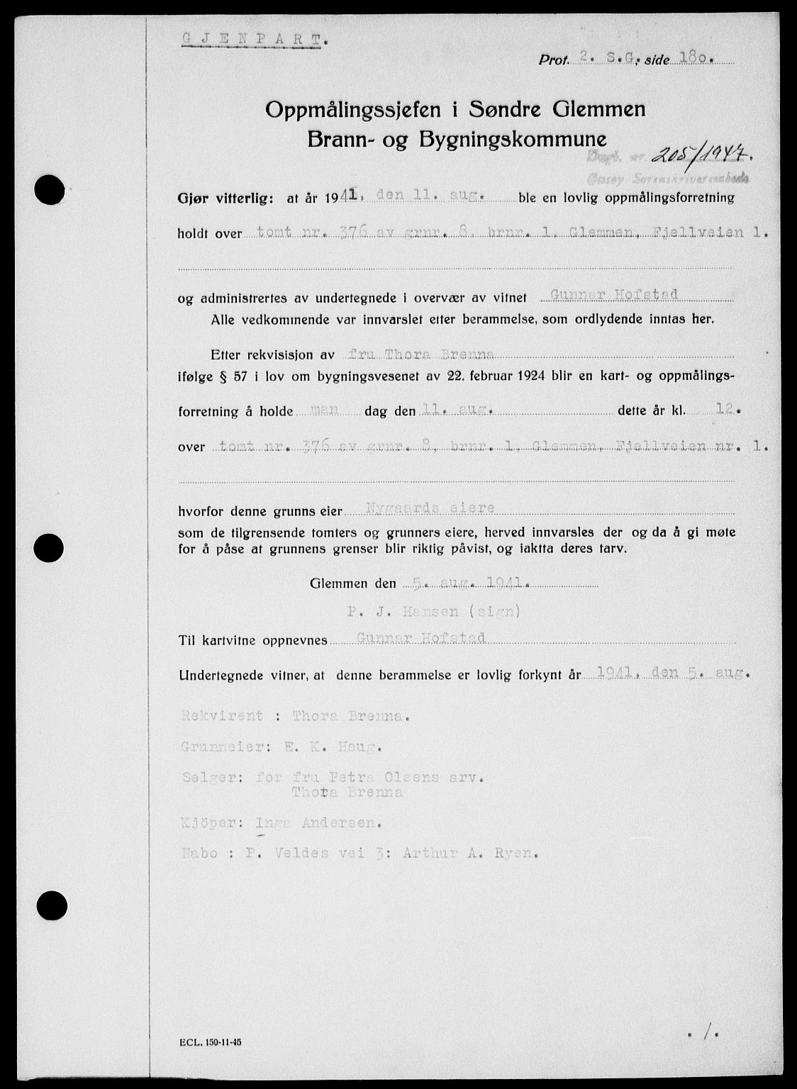 Onsøy sorenskriveri, SAO/A-10474/G/Ga/Gab/L0018: Mortgage book no. II A-18, 1946-1947, Diary no: : 205/1947