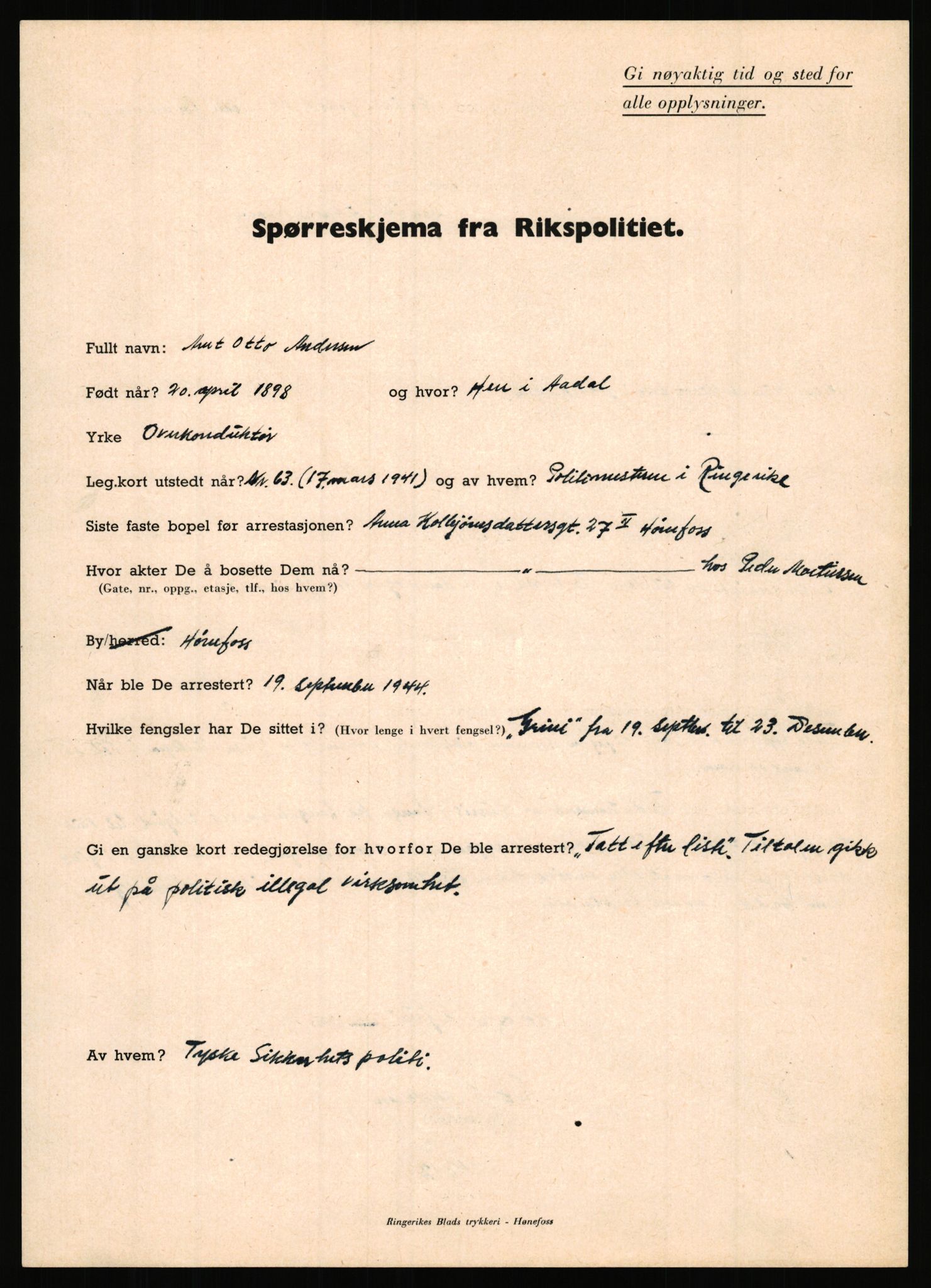 Rikspolitisjefen, AV/RA-S-1560/L/L0001: Abelseth, Rudolf - Berentsen, Odd, 1940-1945, p. 260