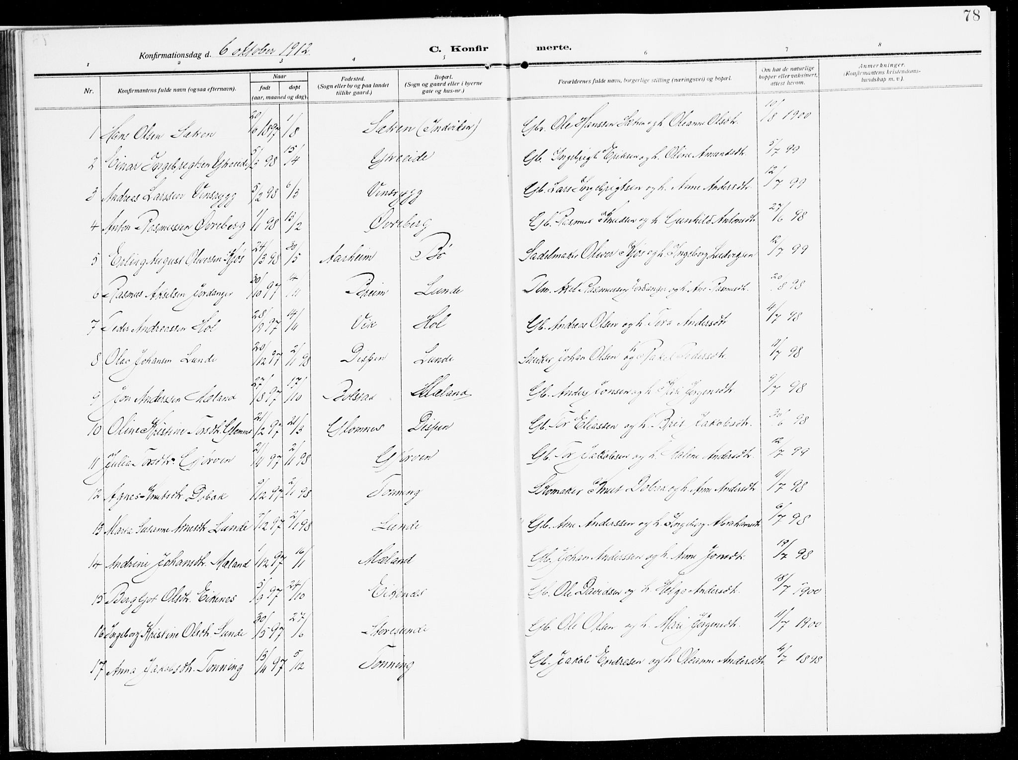 Stryn Sokneprestembete, AV/SAB-A-82501: Parish register (official) no. B 2, 1908-1936, p. 78