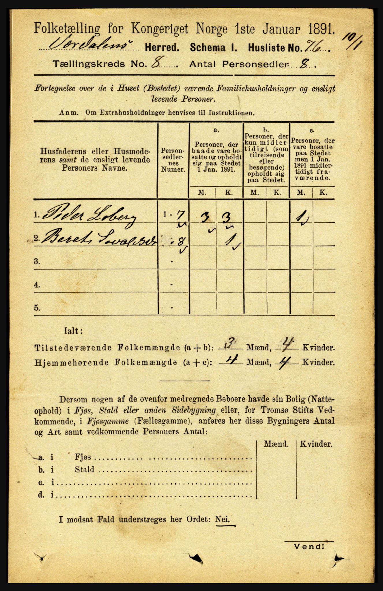 RA, 1891 census for 1721 Verdal, 1891, p. 4410