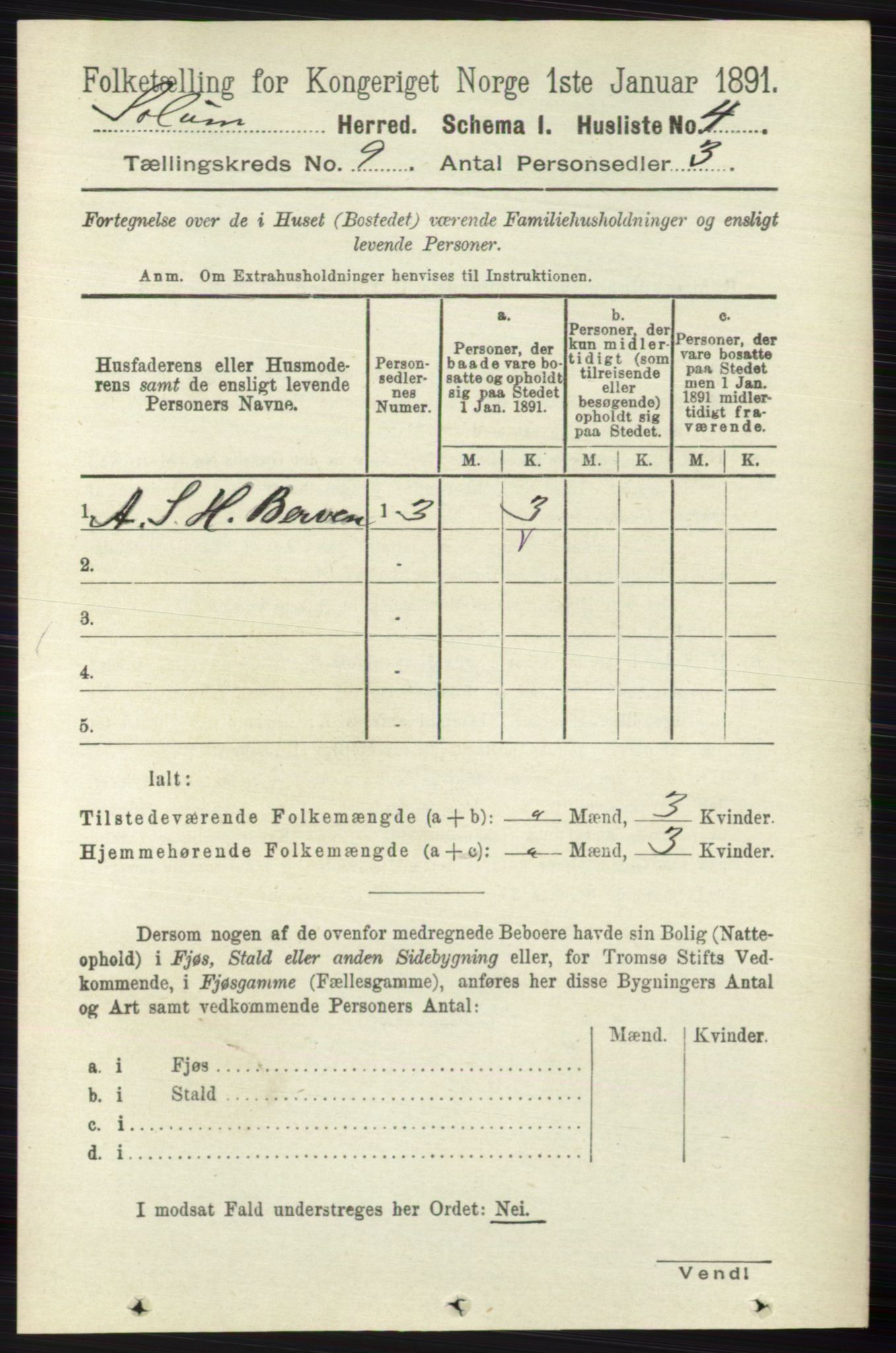 RA, 1891 census for 0818 Solum, 1891, p. 1861