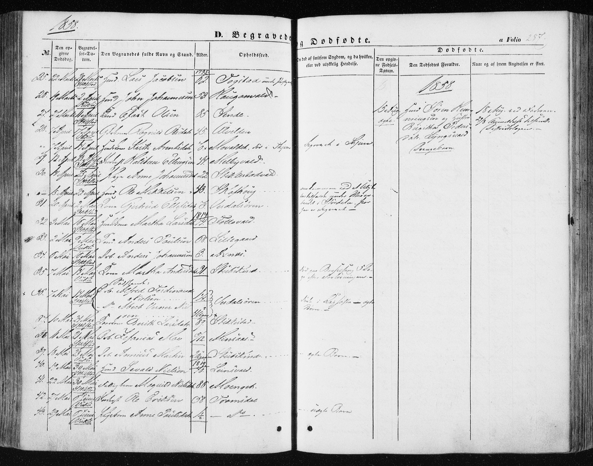 Ministerialprotokoller, klokkerbøker og fødselsregistre - Nord-Trøndelag, AV/SAT-A-1458/723/L0240: Parish register (official) no. 723A09, 1852-1860, p. 287