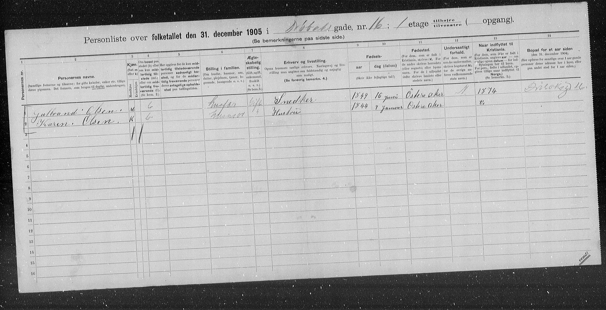 OBA, Municipal Census 1905 for Kristiania, 1905, p. 9100