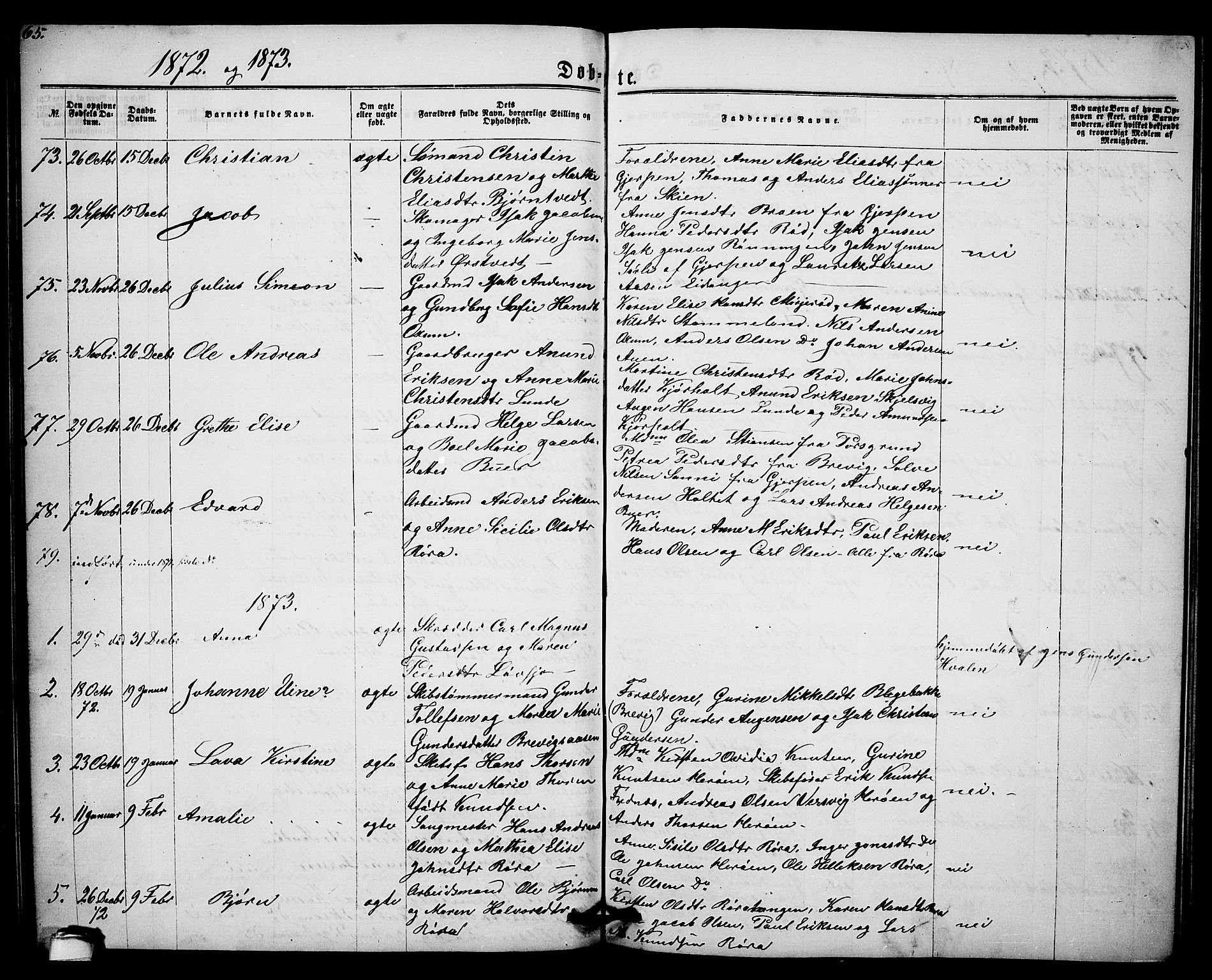 Eidanger kirkebøker, AV/SAKO-A-261/G/Ga/L0001: Parish register (copy) no. 1, 1863-1878, p. 65