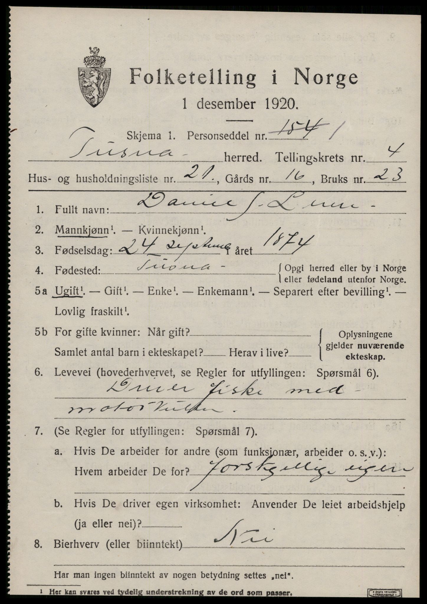 SAT, 1920 census for Tustna, 1920, p. 2023