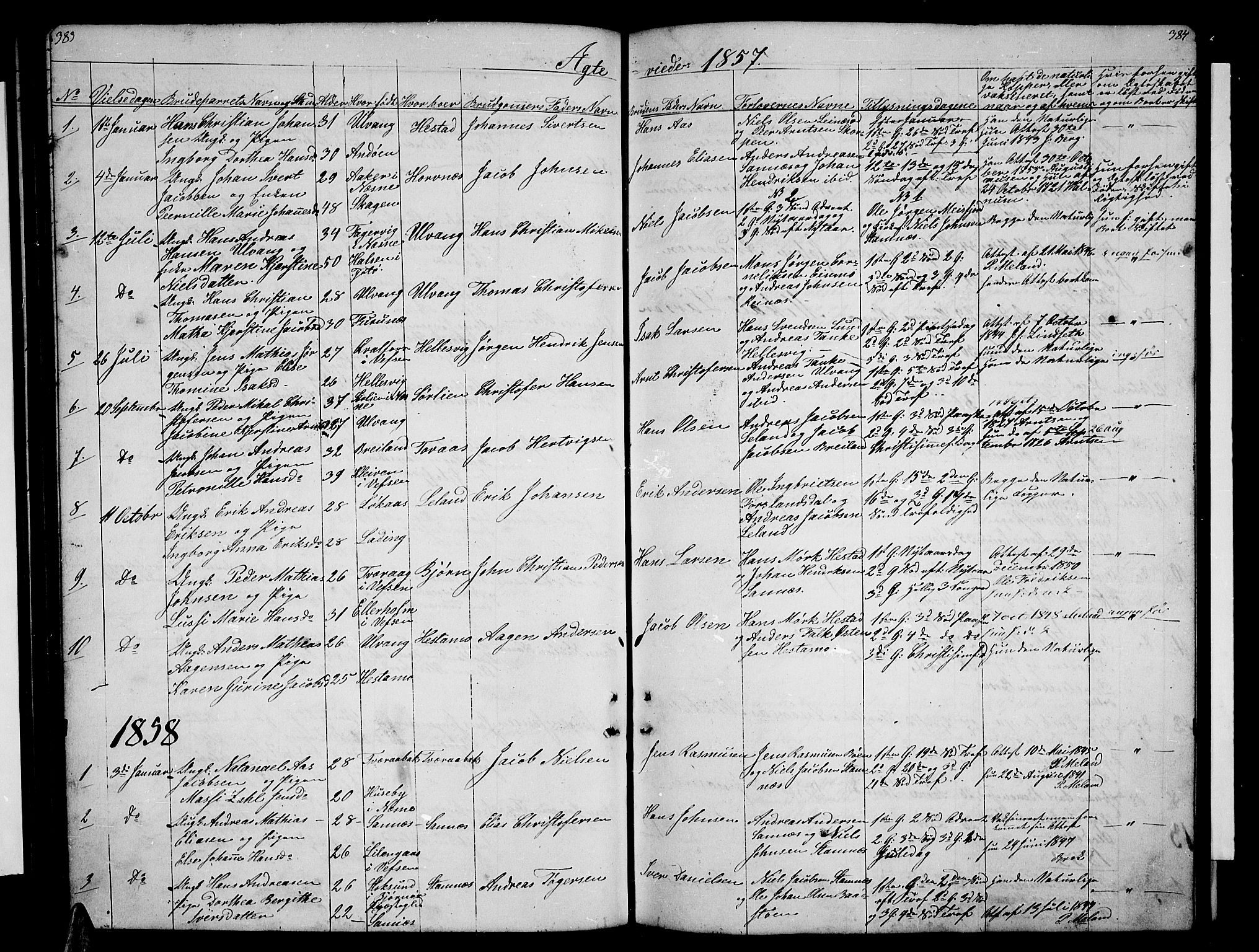 Ministerialprotokoller, klokkerbøker og fødselsregistre - Nordland, SAT/A-1459/831/L0475: Parish register (copy) no. 831C02, 1851-1865, p. 383-384