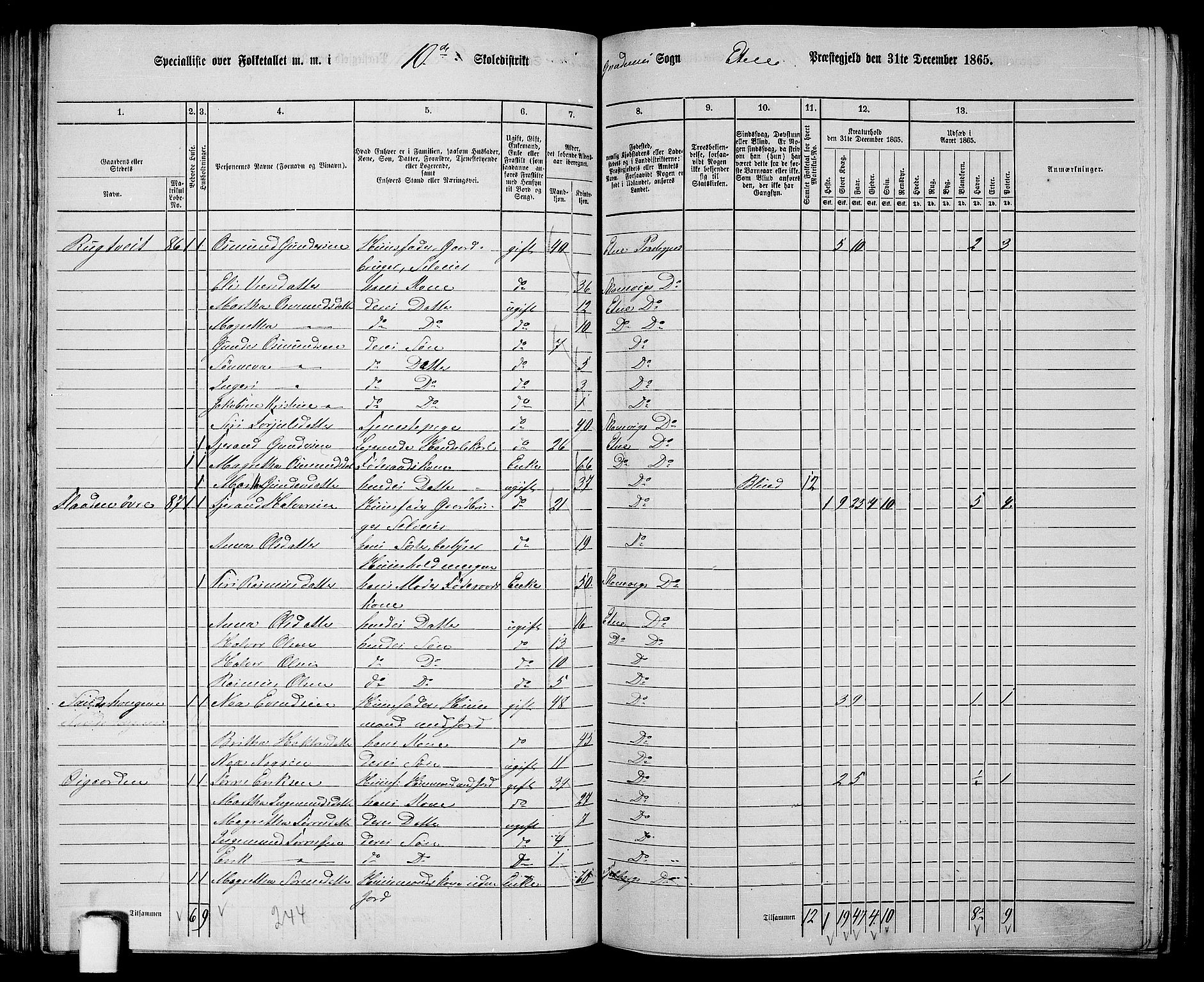 RA, 1865 census for Etne, 1865, p. 73