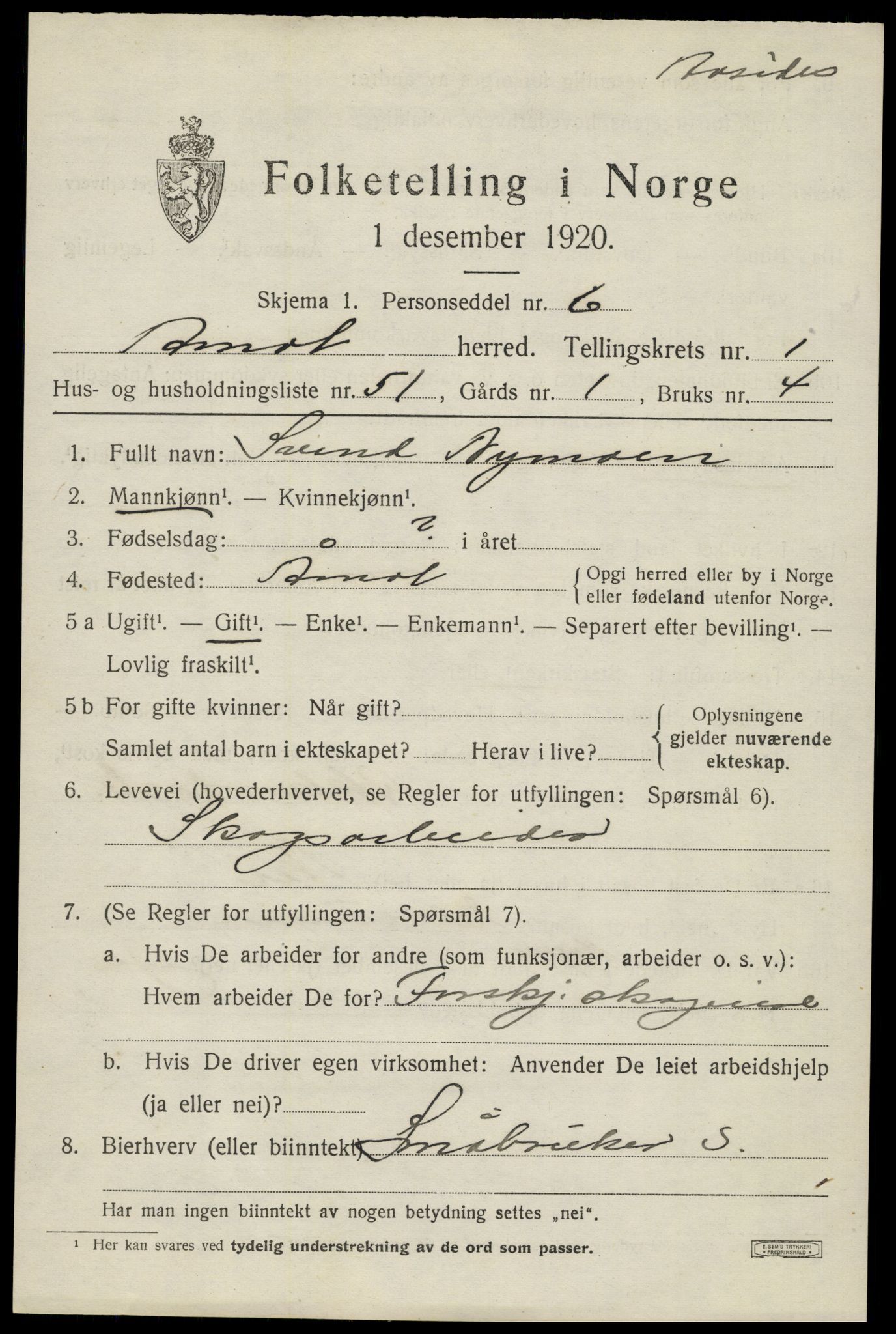 SAH, 1920 census for Åmot, 1920, p. 2065